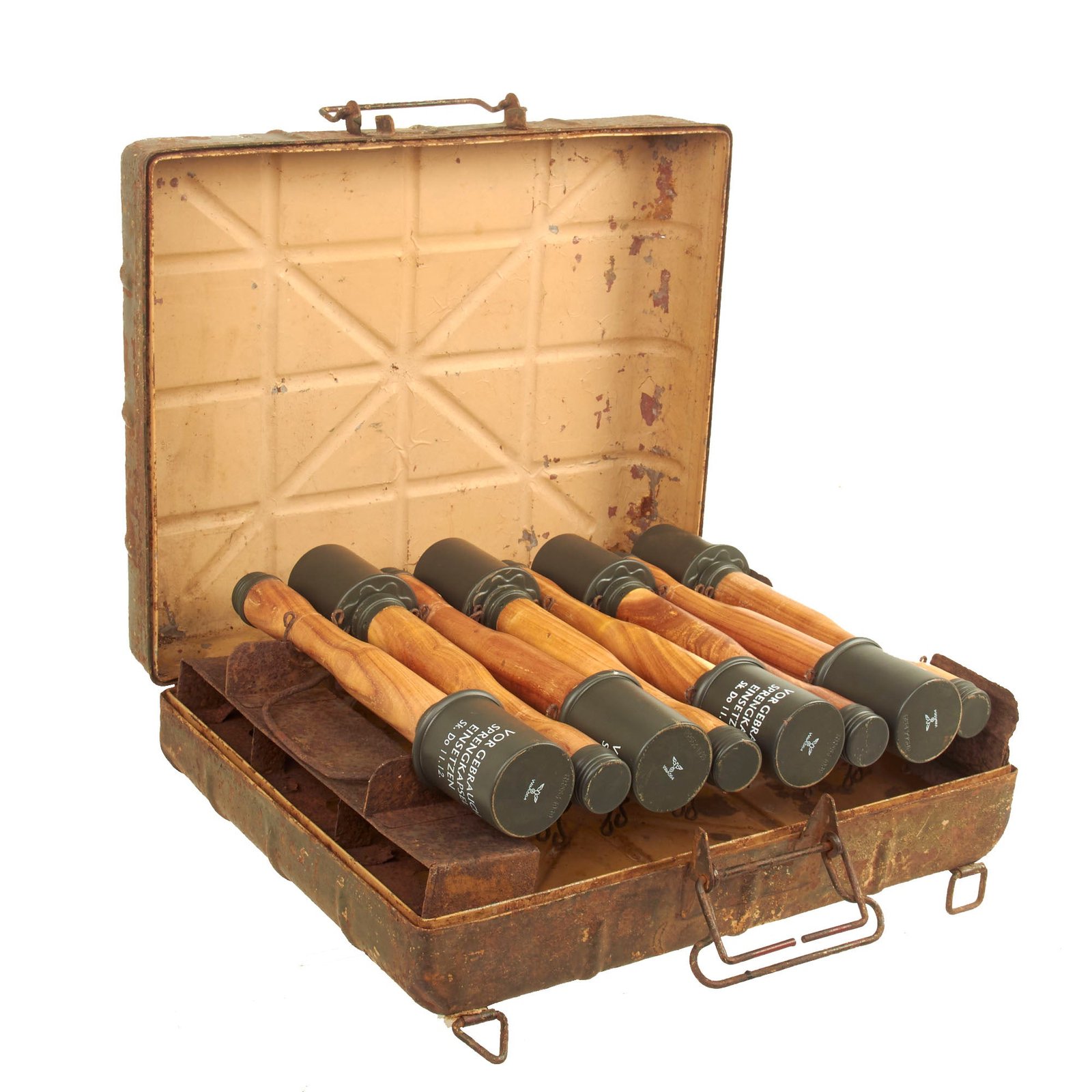 Buy Original German WWII M24 Stick Grenade Case with Original Internal Rack and (8) Replica Grenades | Original Firearms Antique For Sale