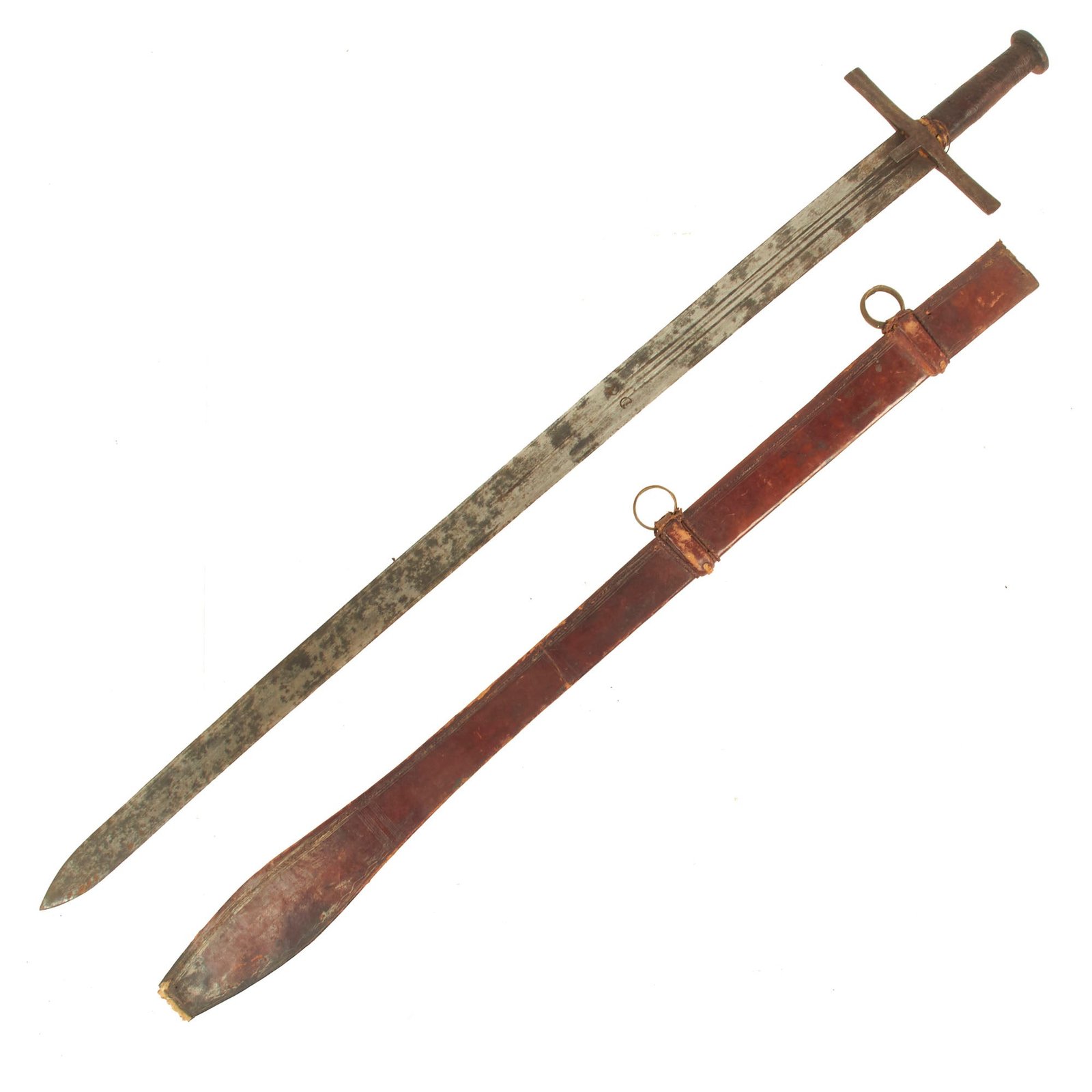 Buy Original Victorian Sudanese Mahdi Dervish Kaskara Broadsword with European Blade & Leather Scabbard c.1880 | Original Firearms Antique For Sale