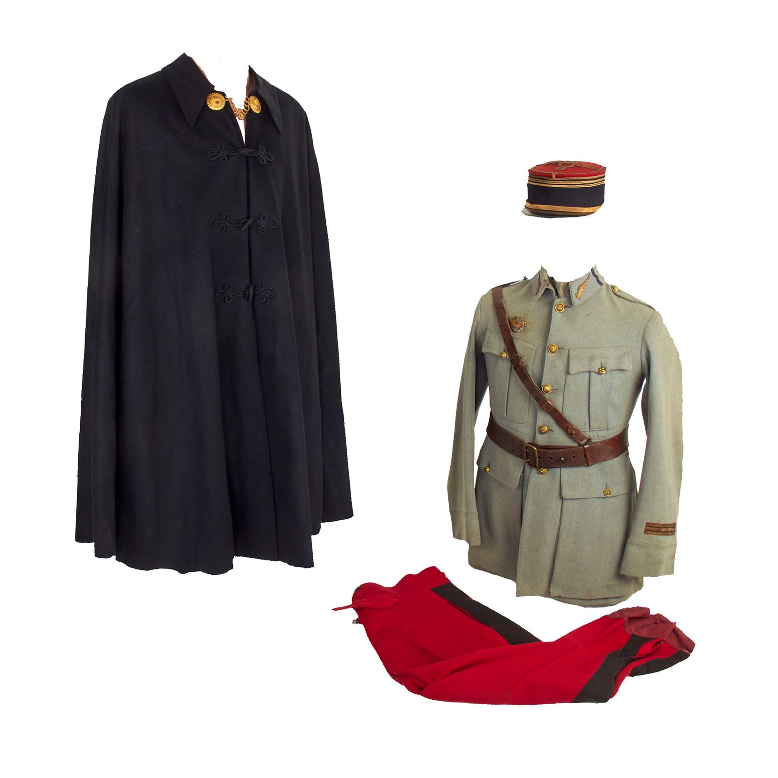 Buy Original France WWI Named Pilot Armée de l'Air French Air Service Officer’s Uniform Set With Tunic, Trousers, “Cape” and Kepi - 4 Items | Original Firearms Antique For Sale