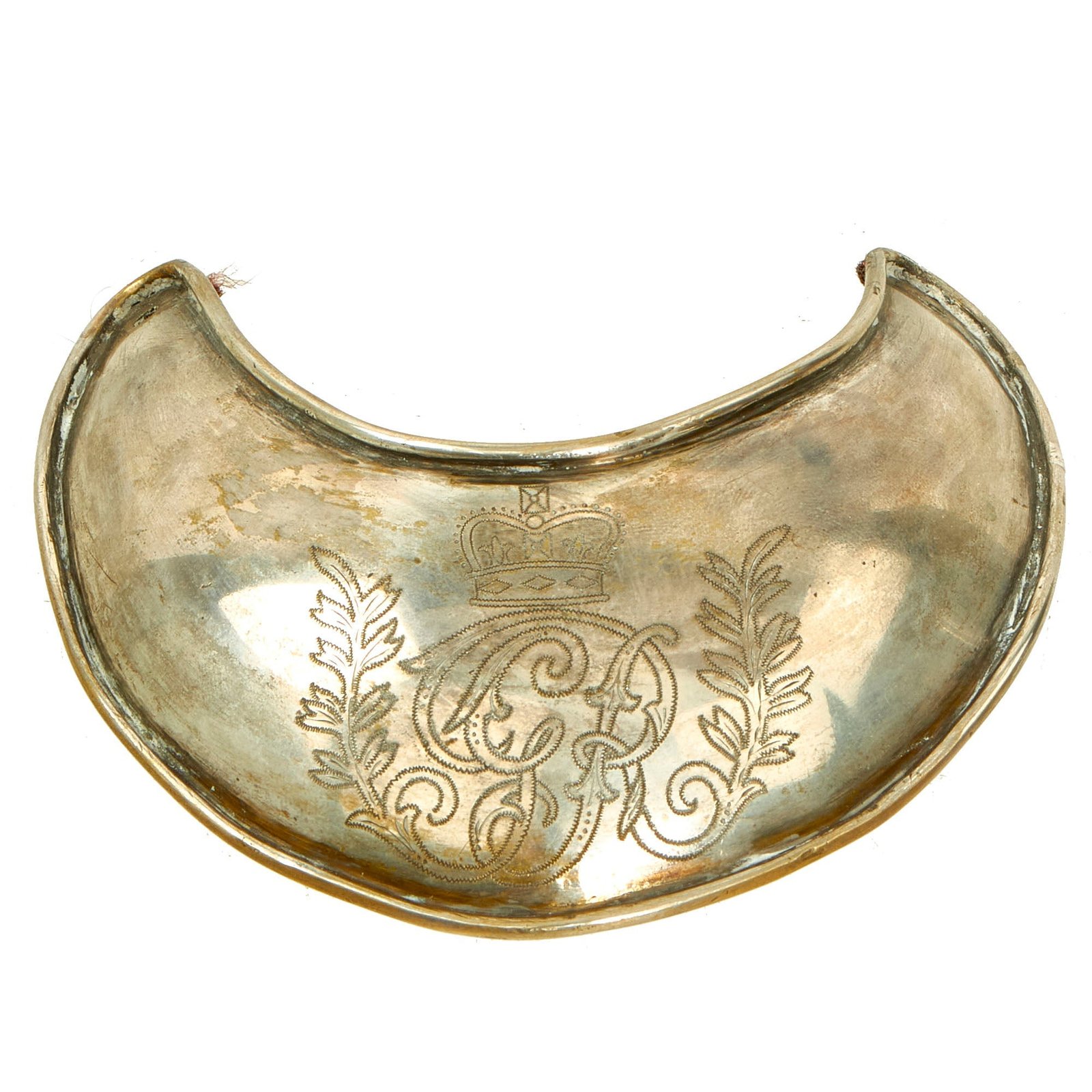 Buy Original U.S. Revolutionary War Era British Officer’s Silver Plated Brass Gorget with George III Cypher - circa 1770-1780 | Original Firearms Antique For Sale