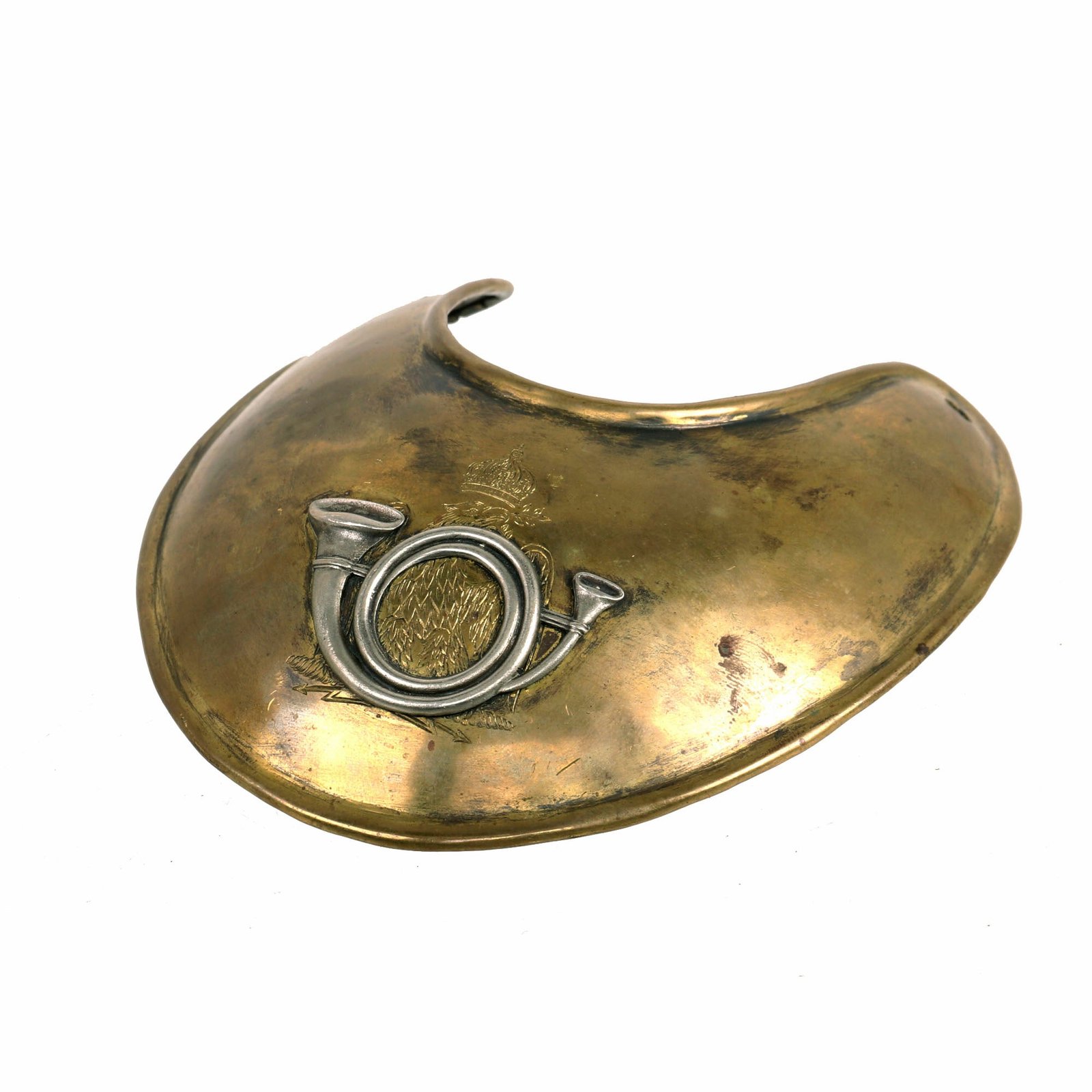 Buy Original French ca.1840s Light Infantry Officer’s Brass Gorget with Hand Engraved Insignia | Original Firearms Antique For Sale