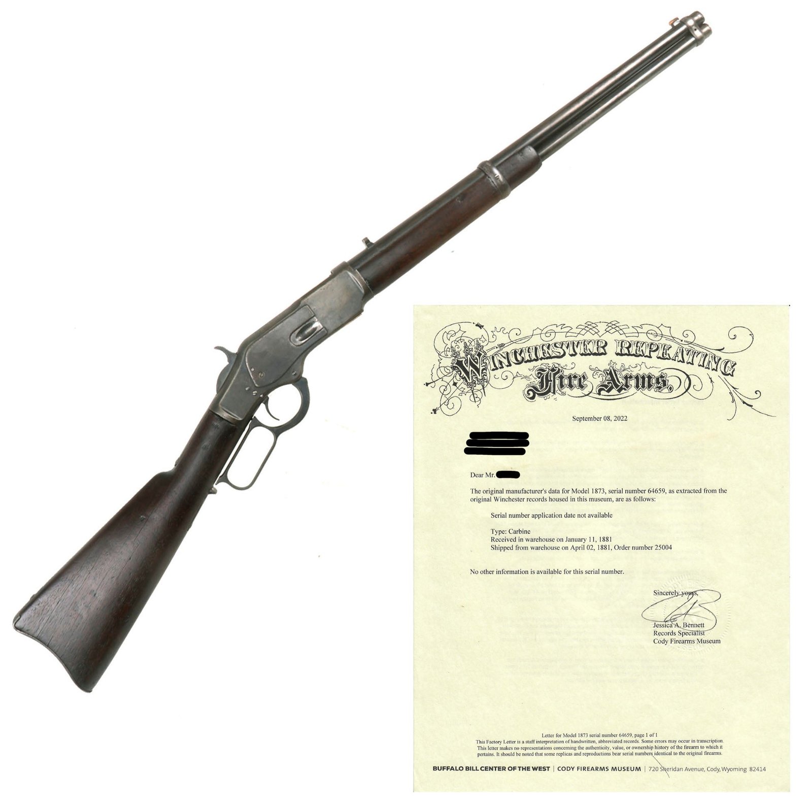 Buy Original U.S. Winchester Model 1873 .44-40 Saddle Ring Carbine Serial Number 64659 with Factory Letter - Made in 1881 | Original Firearms Antique For Sale