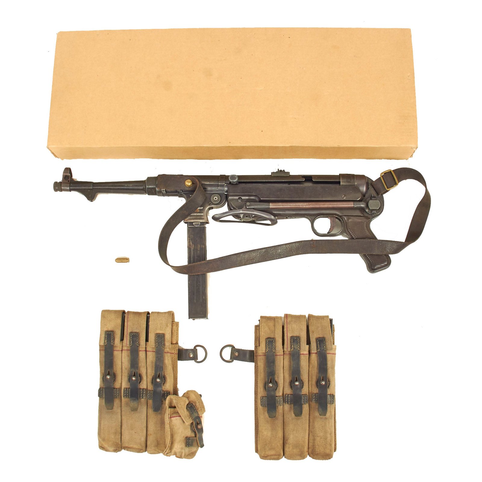 Buy German WWII Replica MP 40 Cap Plug-Firing Submachine Gun by MGC Japan with Sling, Box, Magazine Pouches and Magazines | Original Firearms Antique For Sale
