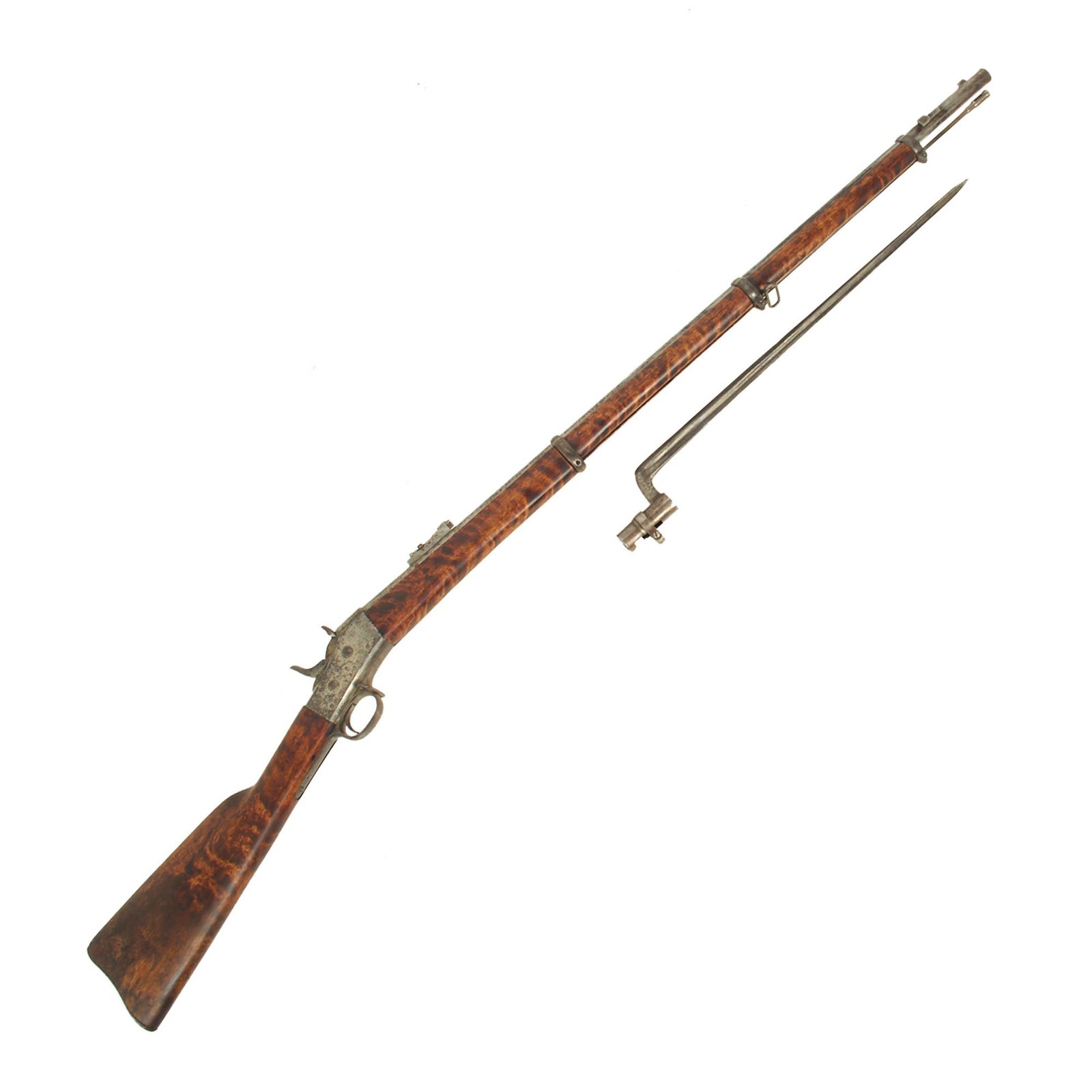 Buy Original Swedish M1867-74 Remington Rolling Block Rifle in 12.17×44mmR dated 1873 with Figured Stock & Socket Bayonet - Serial 19187 | Original Firearms Antique For Sale