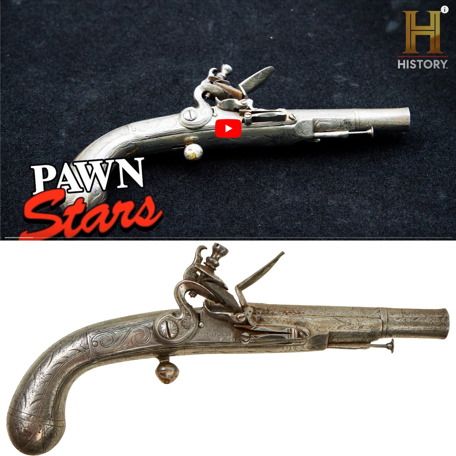 Buy Original American Revolutionary War Era Scottish All Steel Lobe Butt Flintlock Belt Pistol by Thomas Murdoch - As Seen on History Channel Pawn Stars | Original Firearms Antique For Sale
