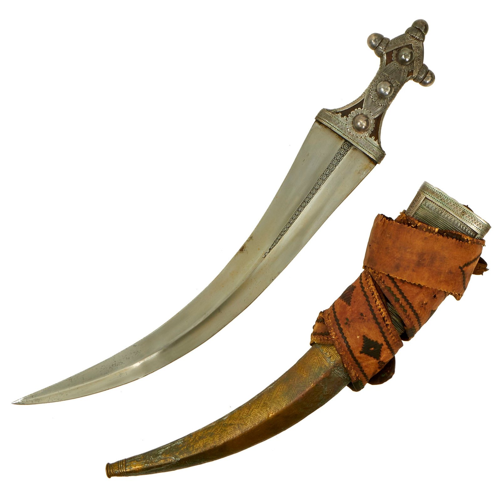 Buy Original Pre-WWI Massive Heavily Silver Decorated Yemeni Jambiya Dagger Sword with Scabbard and Belt | Original Firearms Antique For Sale