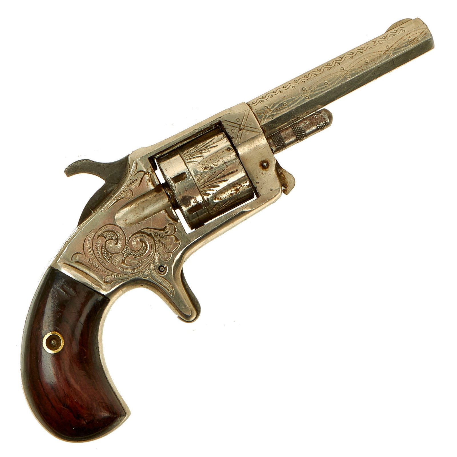 Buy Original U.S. Nickel Plated .22 Rimfire Nickel Plated Engraved X.C.D. Revolver with Rosewood Grips - Matching Serial 1029 | Original Firearms Antique For Sale