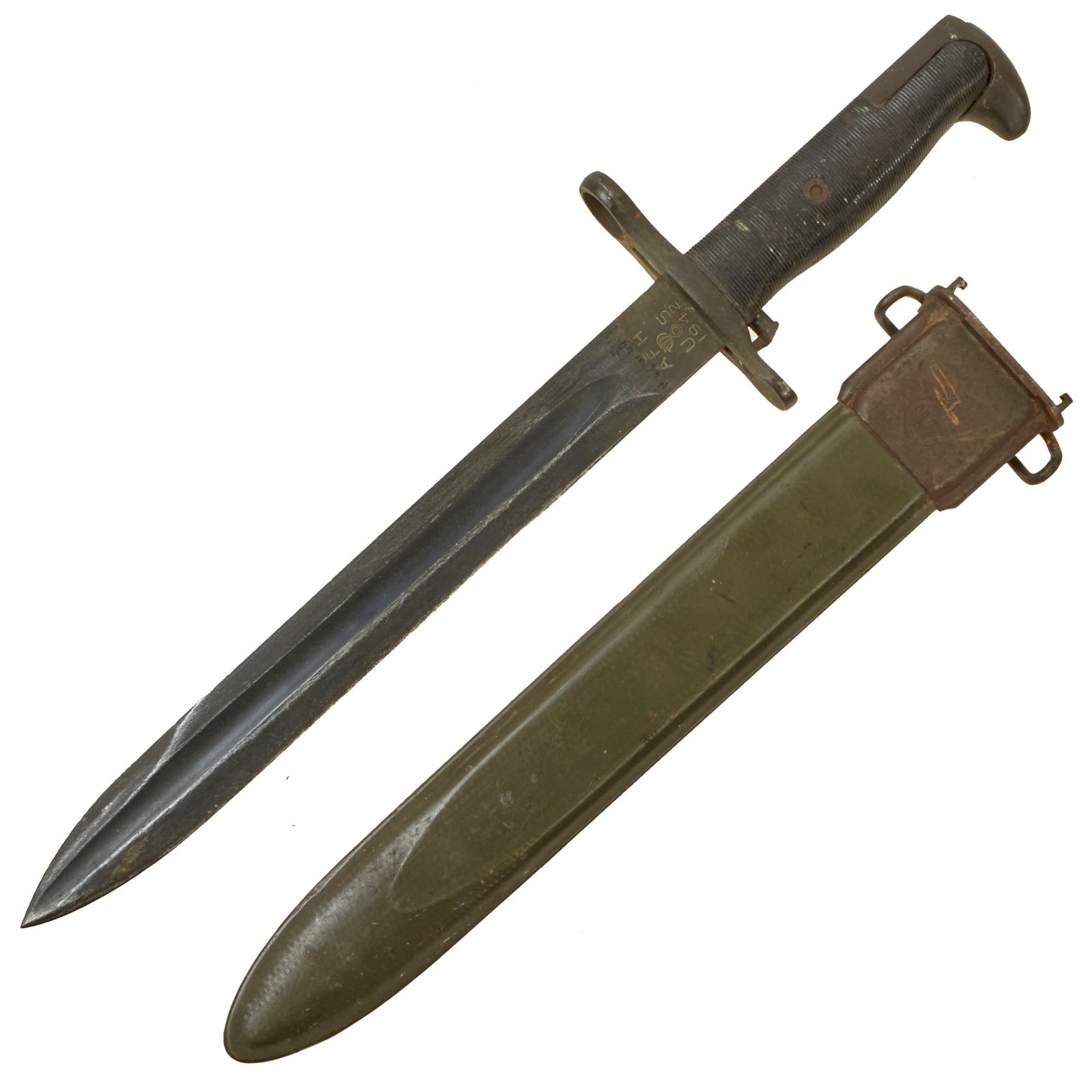 Buy Original U.S. WWII 1942 Dated M1 Garand 10 inch Cut Down Bayonet by American Fork & Hoe (AFH) with M7 Scabbard - Cut Down By Union, Fork & Hoe (UFH) | Original Firearms Antique For Sale