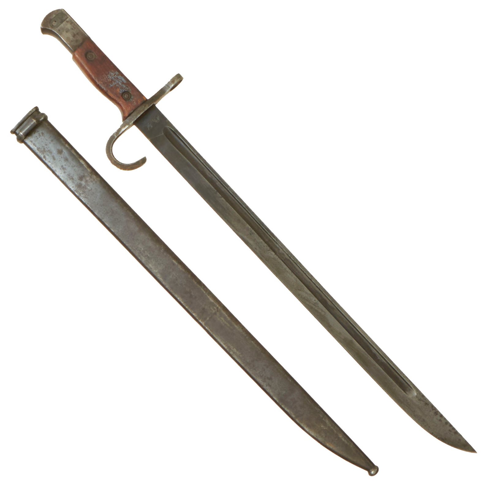 Buy Original Japanese WWII Arisaka Type 30 Hooked Quillon Bayonet by Hikari Seiki Seisakusho Arsenal with Scabbard & Frog | Original Firearms Antique For Sale