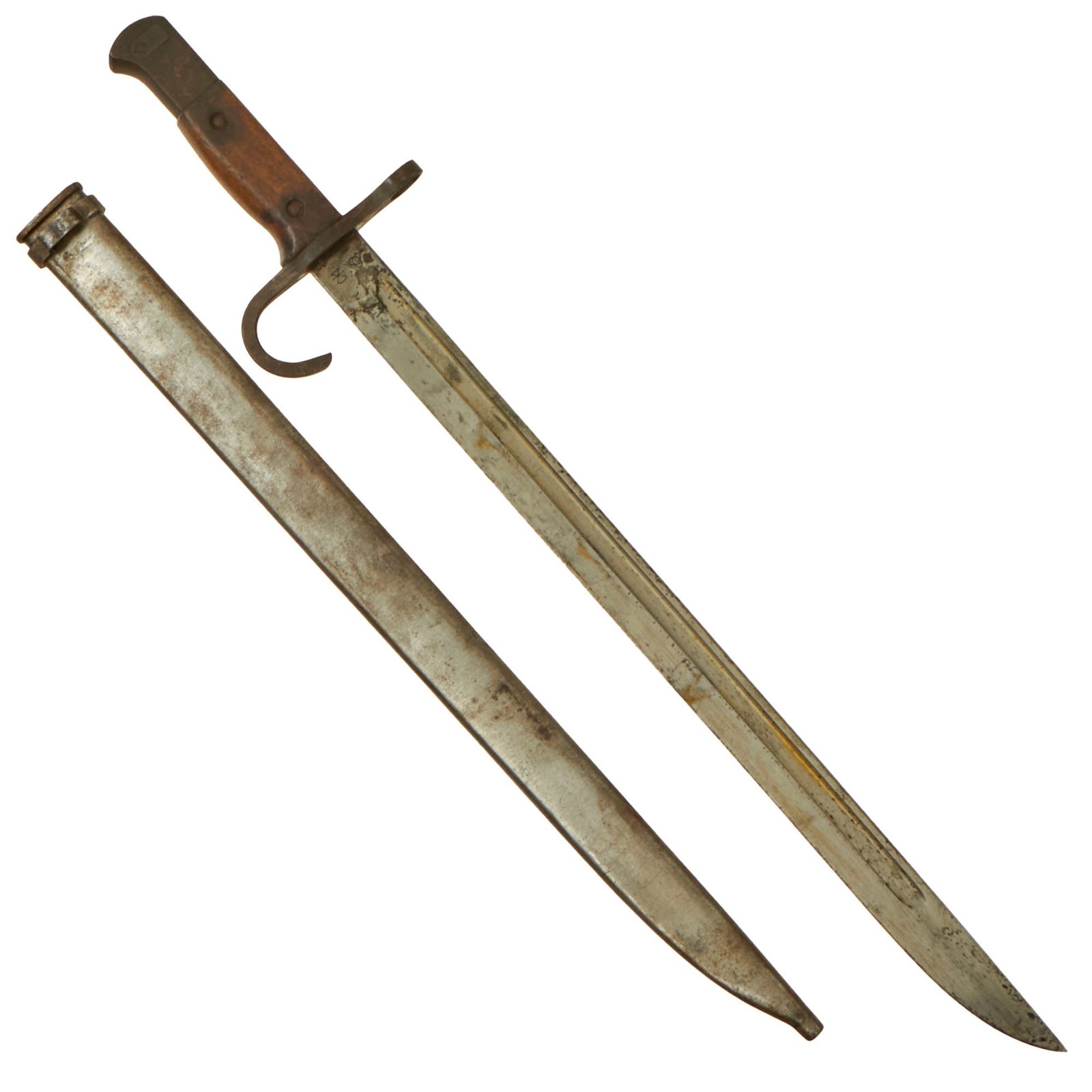 Buy Original Japanese WWII Early Arisaka Type 30 Hooked Quillon Bayonet by Unknown Company Under Kokura Supervision with Scabbard | Original Firearms Antique For Sale