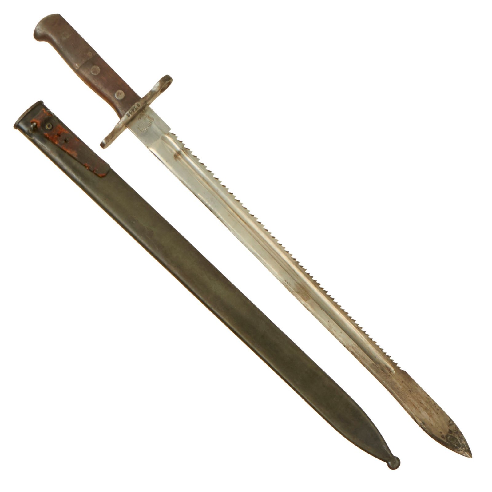 Buy Original WWI Swiss Model 1914 Pioneer Sawback Sword Bayonet by Waffenfabrik Neuhausen with Scabbard | Original Firearms Antique For Sale