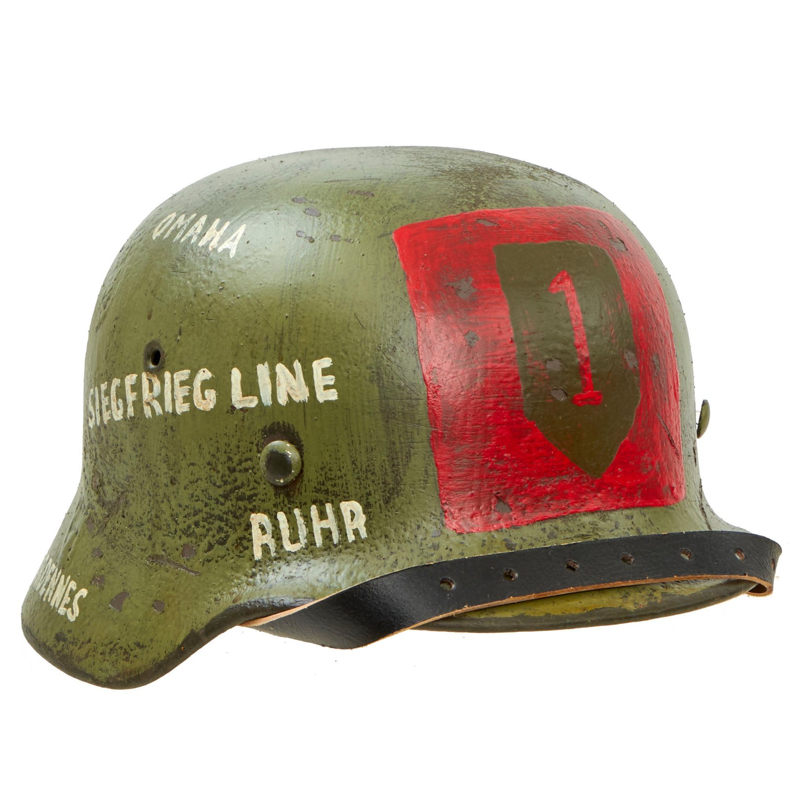 Buy Original German WWII M40 Refurbished 1st Infantry Division "The Big Red One" Souvenir Helmet - Stamped EF66 | Original Firearms Antique For Sale