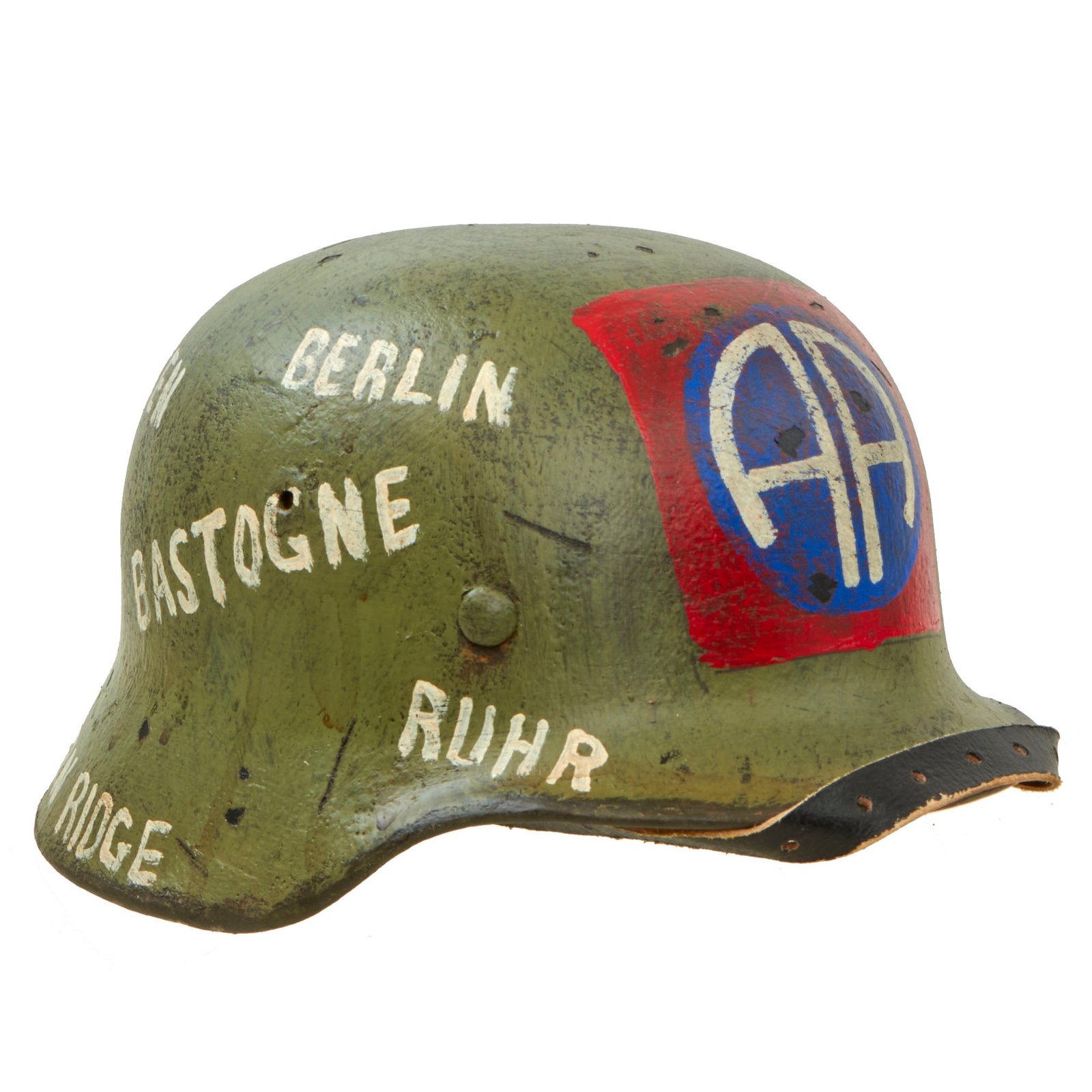 Buy Original German WWII M40 Refurbished 82nd Airborne Division Souvenir Camouflage Helmet - Stamped EF66 | Original Firearms Antique For Sale