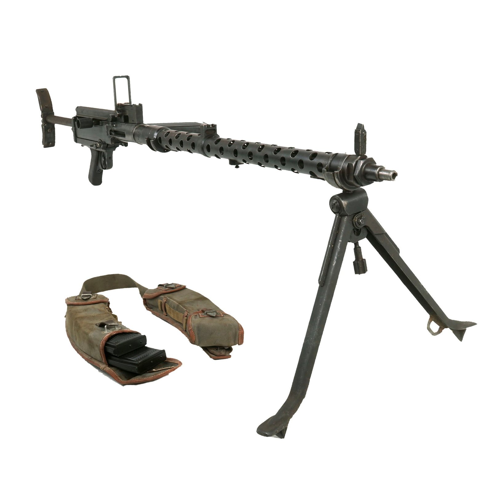 Buy Original German WWII MG 13 Display Light Machine Gun with Rare Brass Magazine Well & Magazine Pouch Set - Maschinengewehr 13 | Original Firearms Antique For Sale