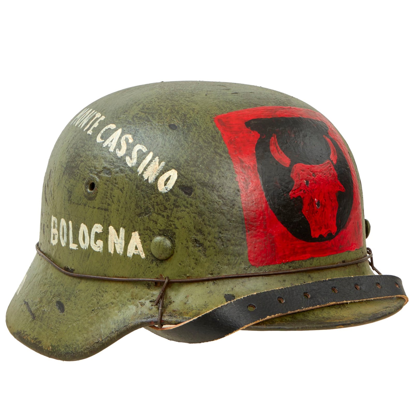 Buy Original German WWII M40 Refurbished 34th Infantry "Red Bull" Division Souvenir Camouflage Helmet - Stamped EF66 | Original Firearms Antique For Sale