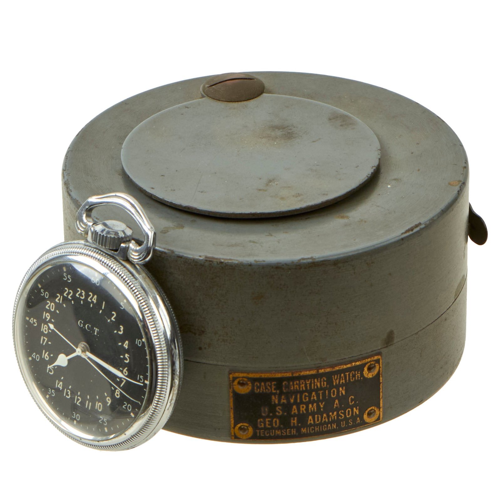 Buy Original WWII USAAF 1943 Hamilton AN5740 G.C.T Navigator Pocket Watch with Carry Case | Original Firearms Antique For Sale