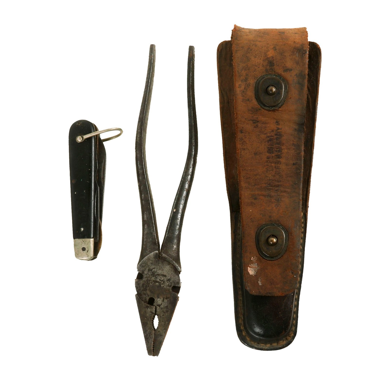 Buy Original U.S. WWII US Army Signal Corps Lineman’s Tool Set With CS-34 Leather Pouch, TL-29 Pocket Knife and Diamond Edge Pliers | Original Firearms Antique For Sale