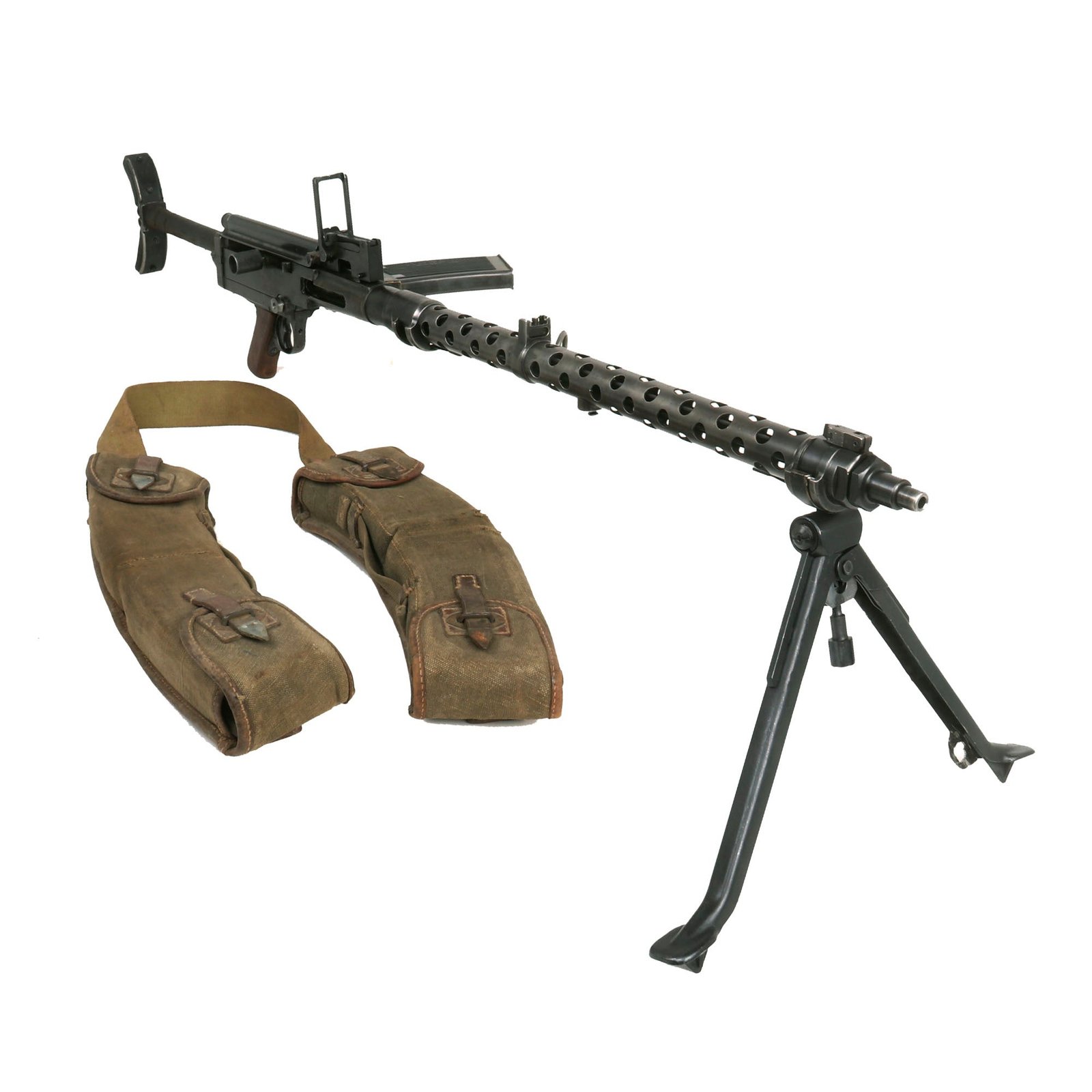 Buy Original German WWII MG 13 Display Light Machine Gun with Rare Brass Magazine Well & Magazine Pouch Set - Maschinengewehr 13 | Original Firearms Antique For Sale