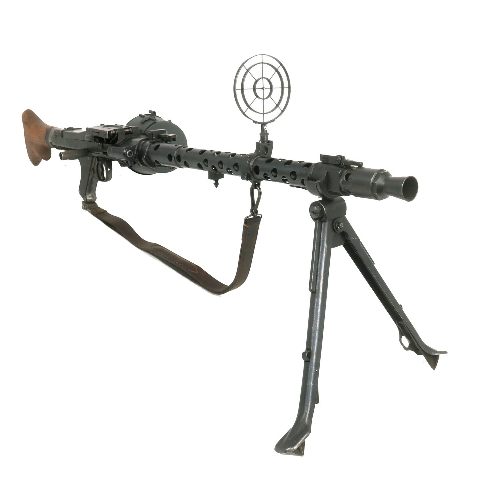 Buy Original German WWII MG 34 Display Machine Gun by Waffenwerke Brünn with Belt Drum, A.A. Sight & Original Leather Carry Sling - dated 1942 | Original Firearms Antique For Sale