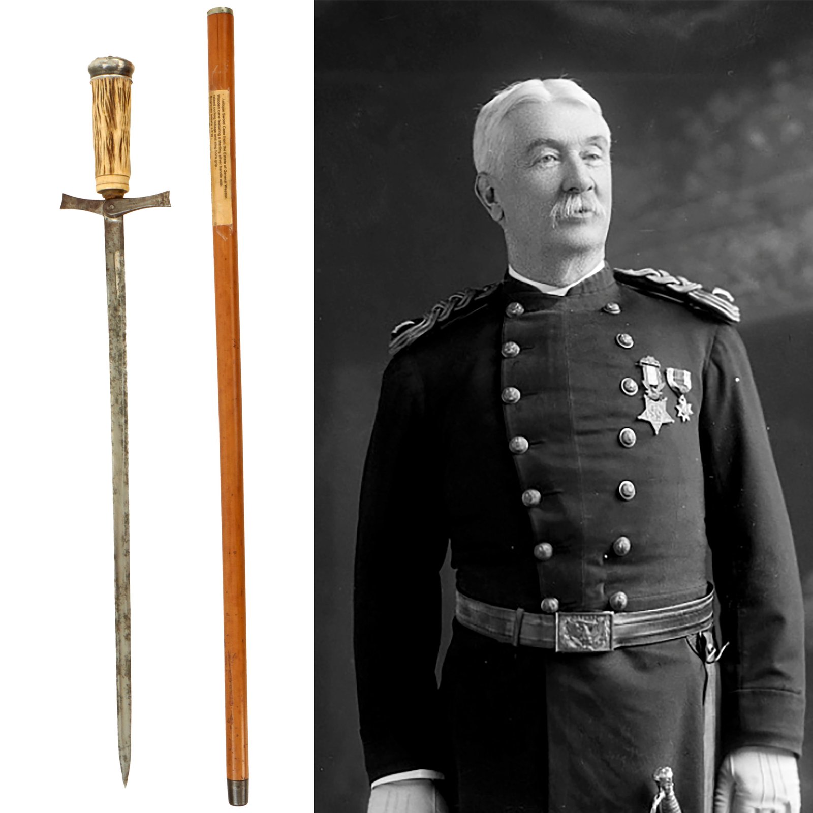 Buy Original U.S. Civil War Medal of Honor Recipient General John Francis Weston’s Sword Cane with Staghorn Sterling Head by Stone Sterling Silver Co. | Original Firearms Antique For Sale