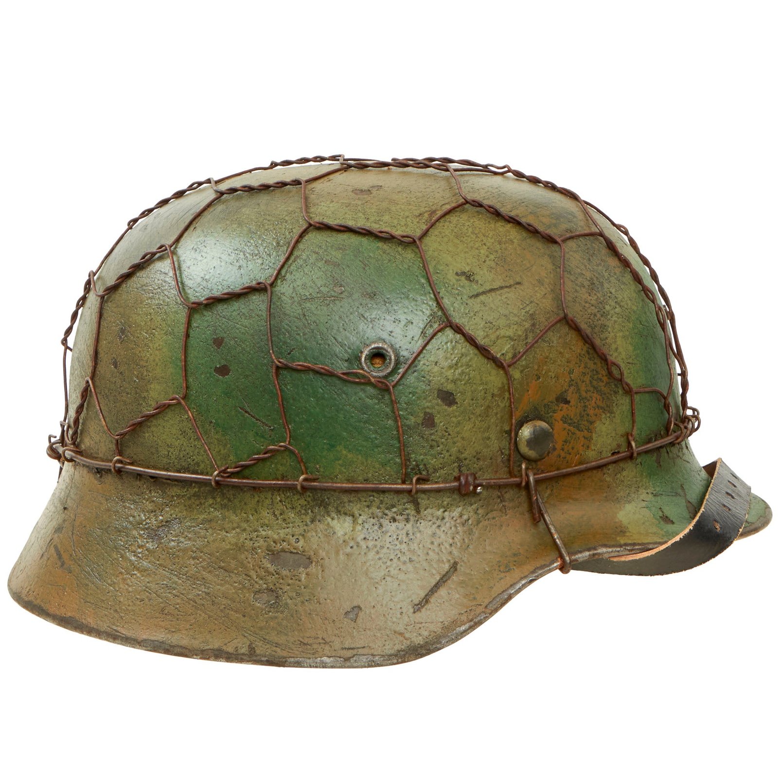 Buy Original German WWII M40 Refurbished SS Battle of Kharkov Chicken Wire Half Basket Camouflage Helmet - Stamped EF66 | Original Firearms Antique For Sale