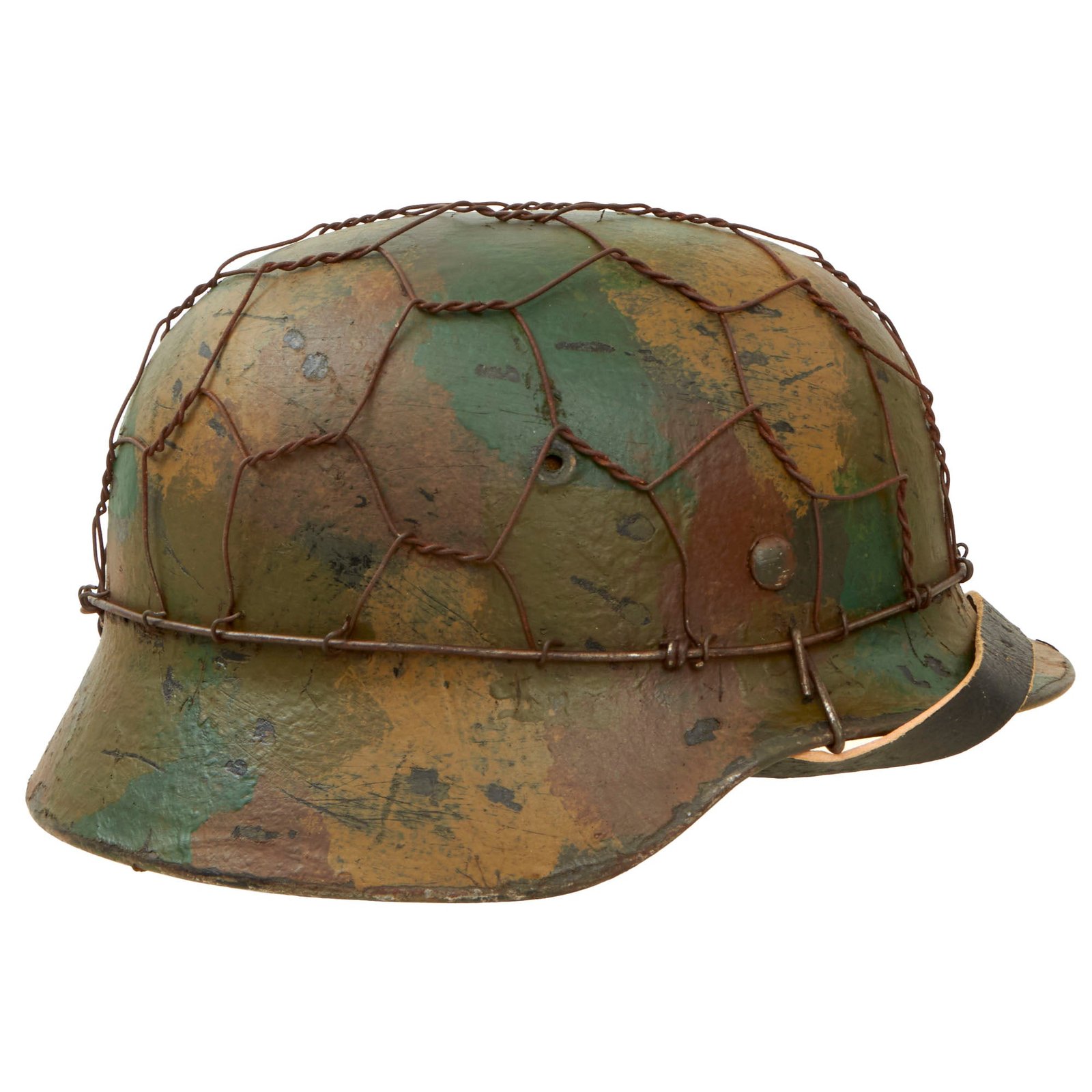 Buy Original German WWII M40 Refurbished 12th SS Panzer HJ at Caan & Falaise Chicken Wire Camouflage Helmet - Stamped EF66 | Original Firearms Antique For Sale