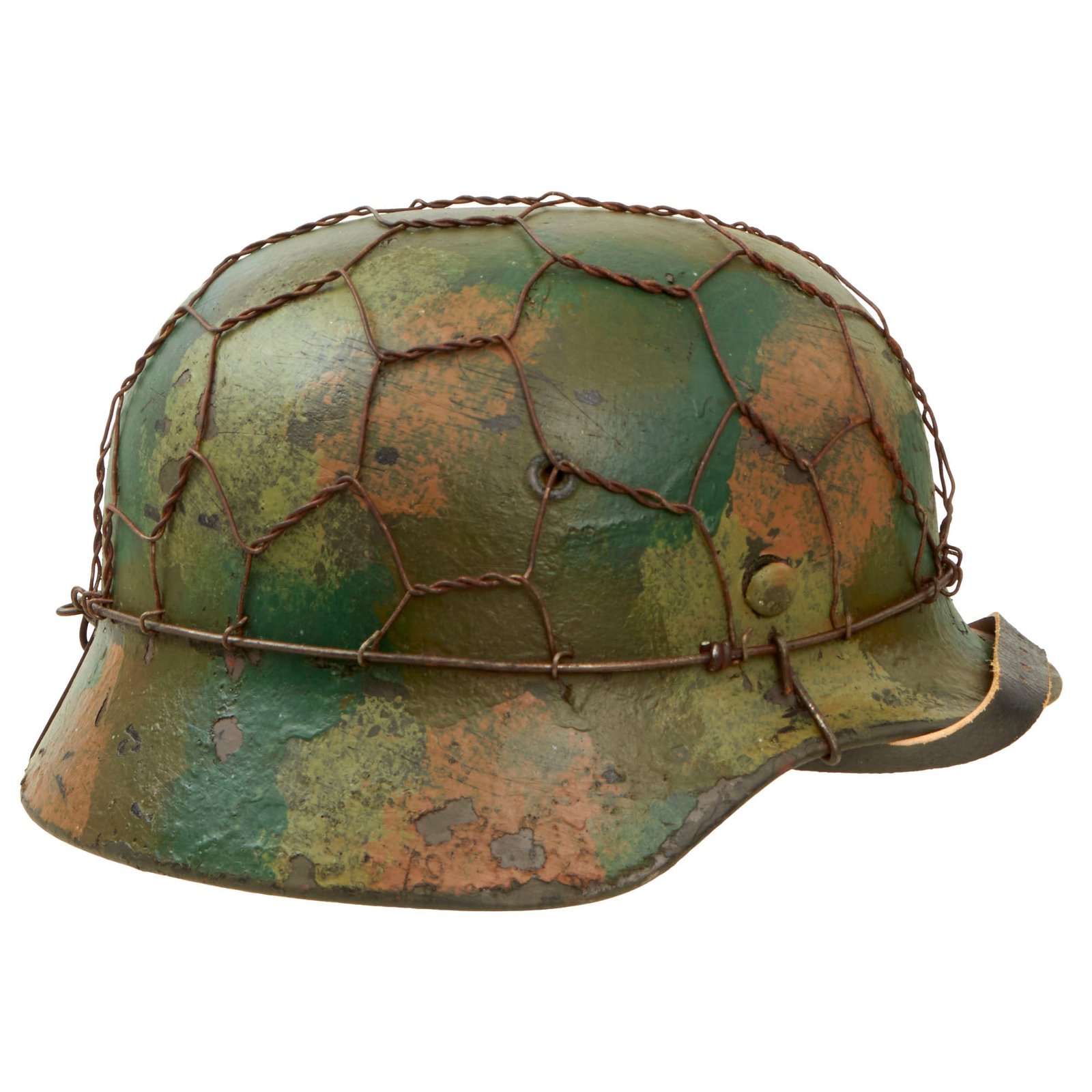 Buy Original German WWII M40 Refurbished Chicken Wire Normandy Camouflage SS Helmet - Stamped EF66 | Original Firearms Antique For Sale