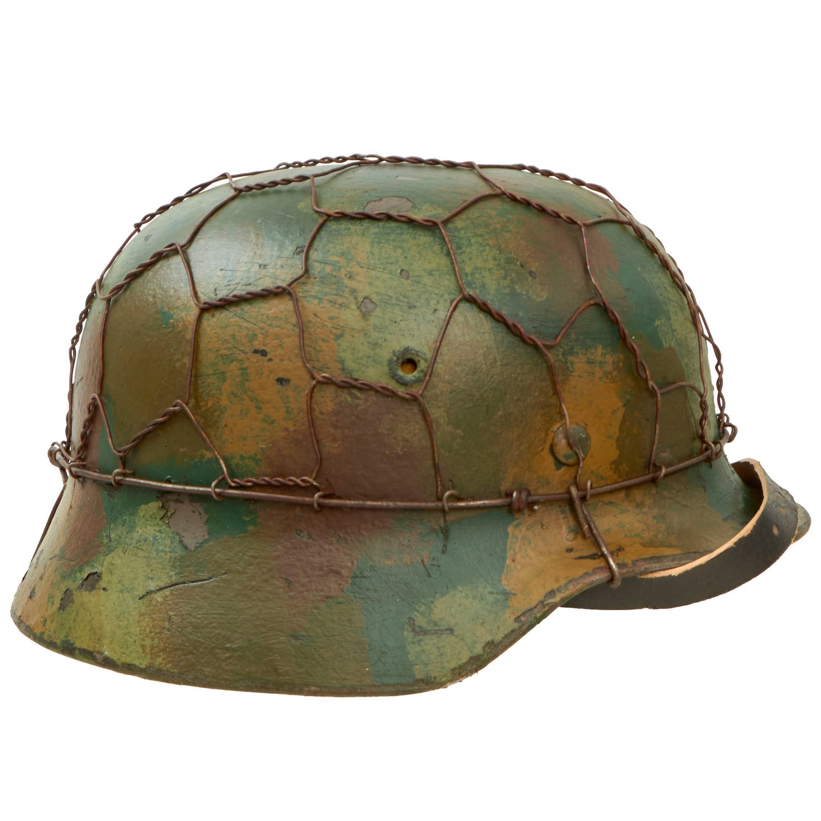 Buy Original German WWII M40 Refurbished Chicken Wire Normandy Camouflage SS Helmet - Stamped EF66 | Original Firearms Antique For Sale