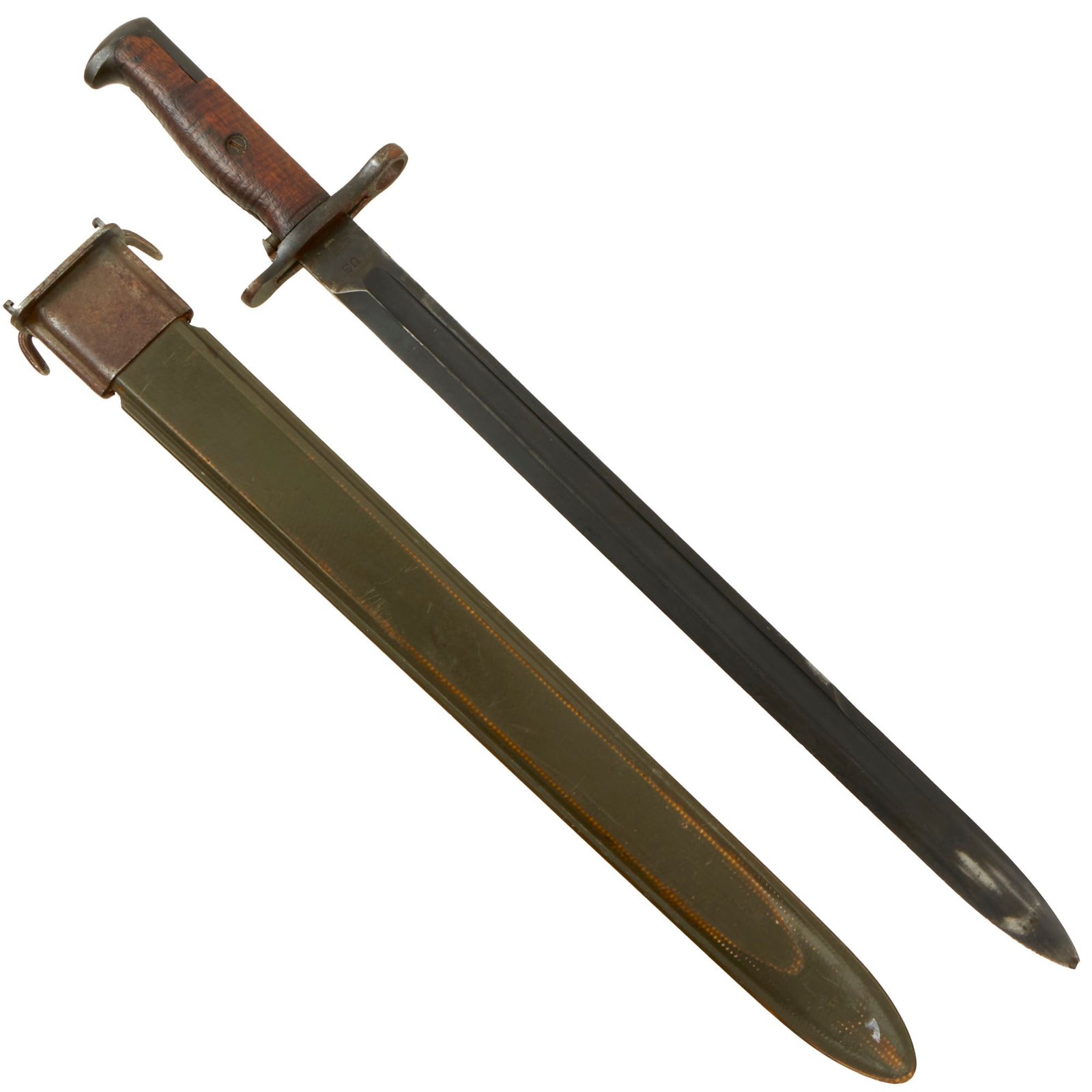 Buy Original U.S. Pre - WWI Reissue M1905 Springfield 16 inch Rifle Bayonet Marked S.A. with WWII M3 Scabbard - Dated 1908 | Original Firearms Antique For Sale
