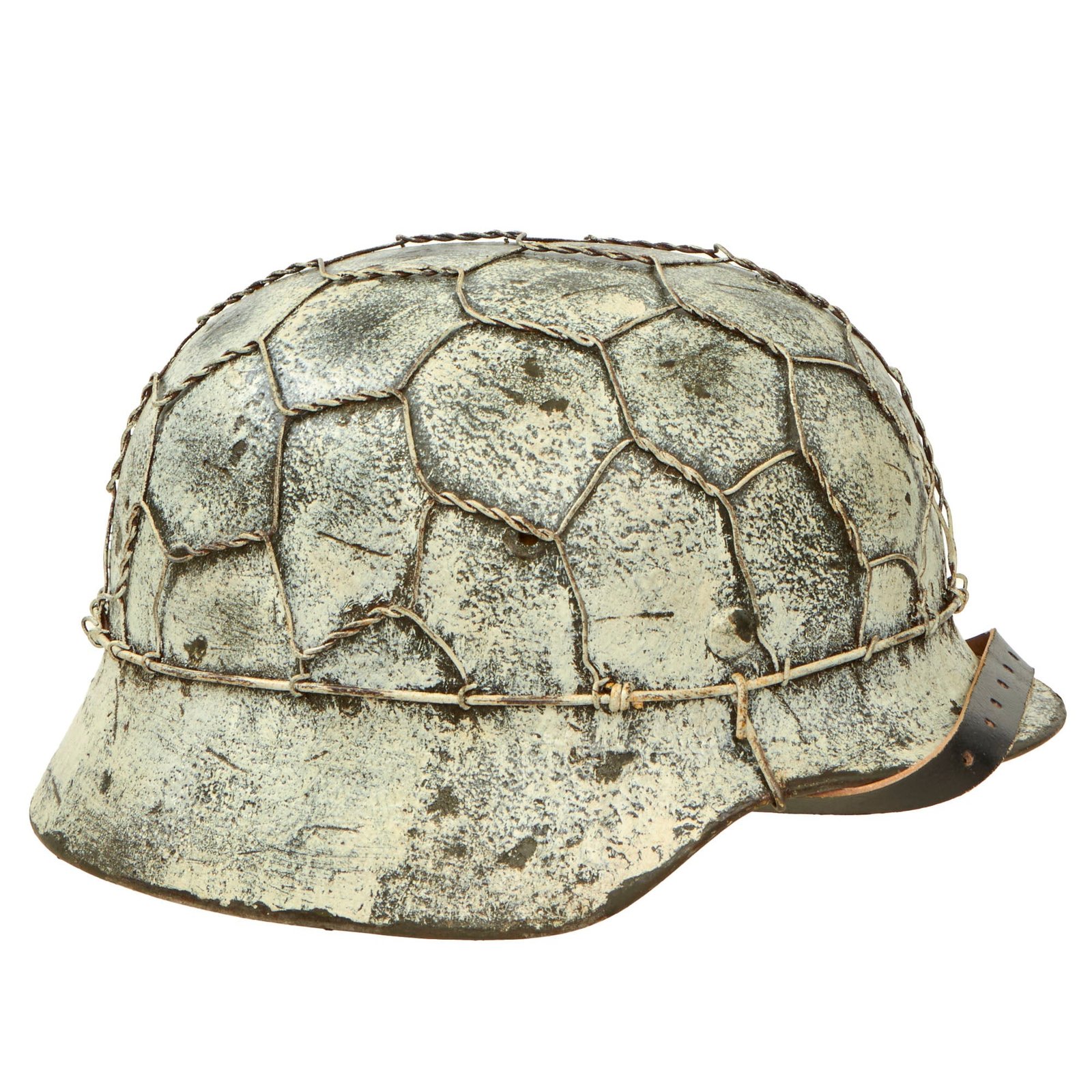 Buy Original German WWII M40 Refurbished Chicken Wire Half Basket Winter Normandy Camouflage SS Helmet - Stamped EF66 | Original Firearms Antique For Sale