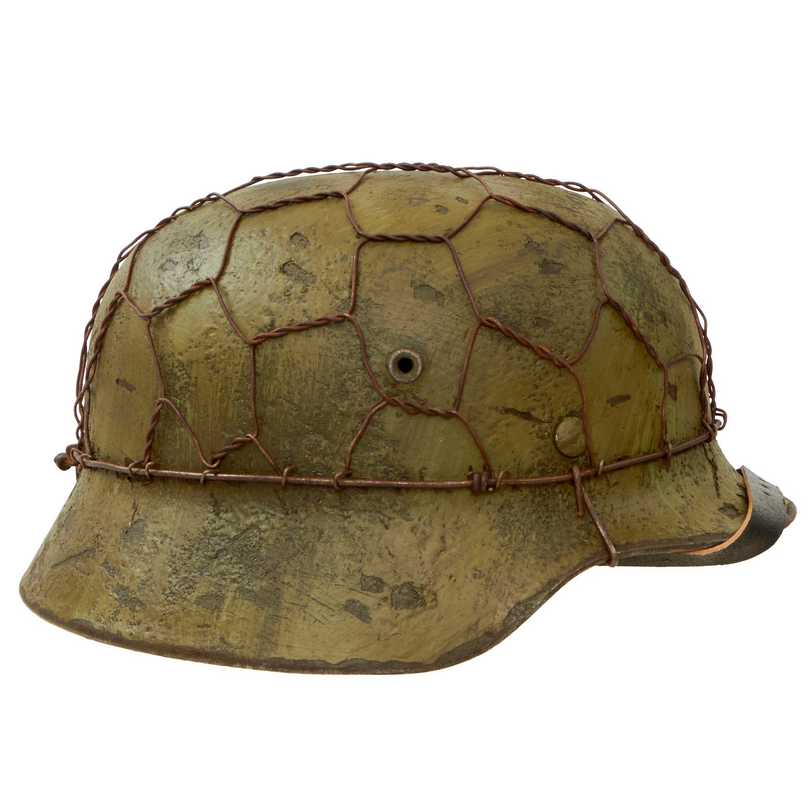Buy Original German WWII M40 Refurbished SS Battle of Kharkov Chicken Wire Half Basket Camouflage Helmet - Stamped EF68 | Original Firearms Antique For Sale