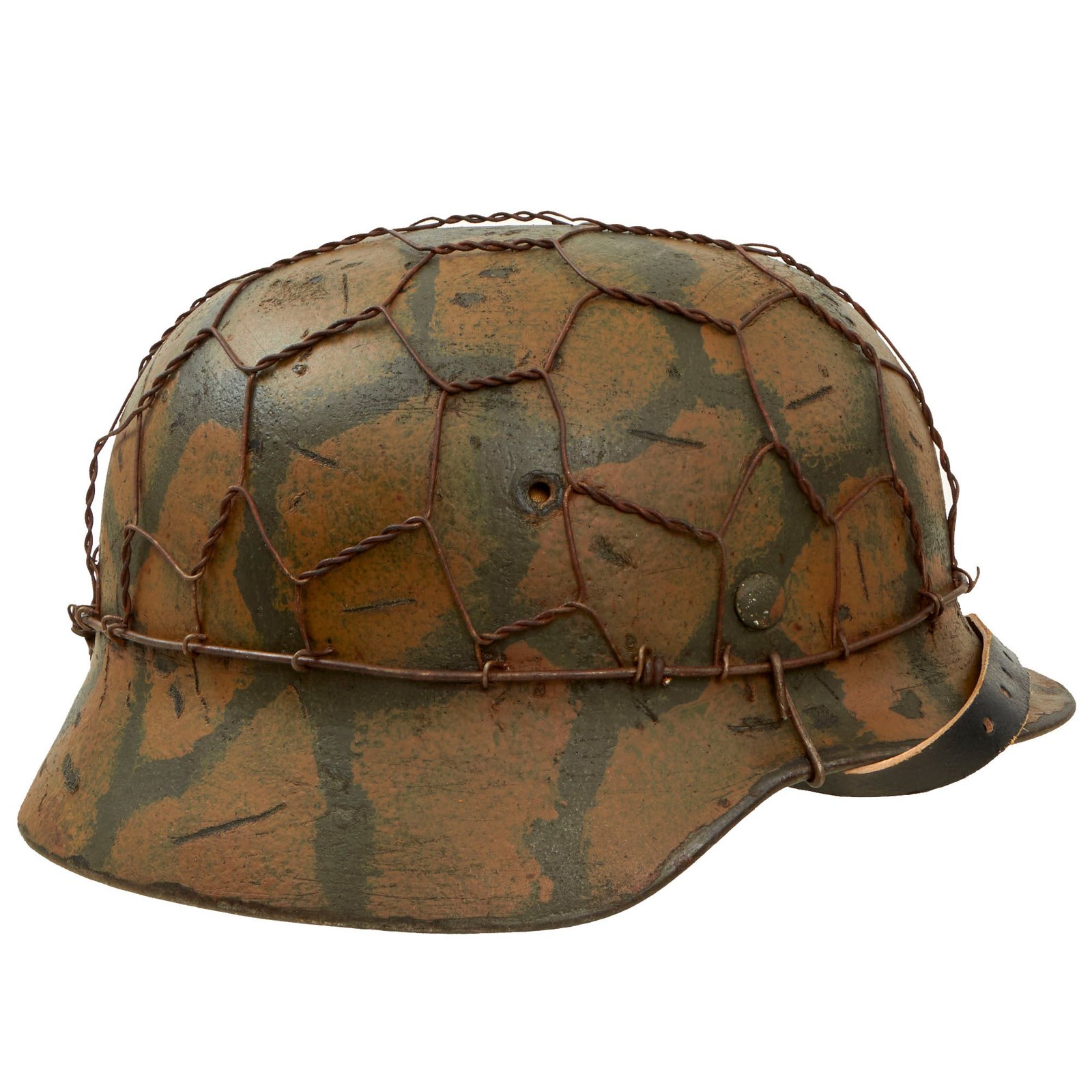 Buy Original German WWII M40 Refurbished Battle of Kursk "Turtle Shell" Camouflage Chicken Wire Helmet - Stamped EF66 | Original Firearms Antique For Sale