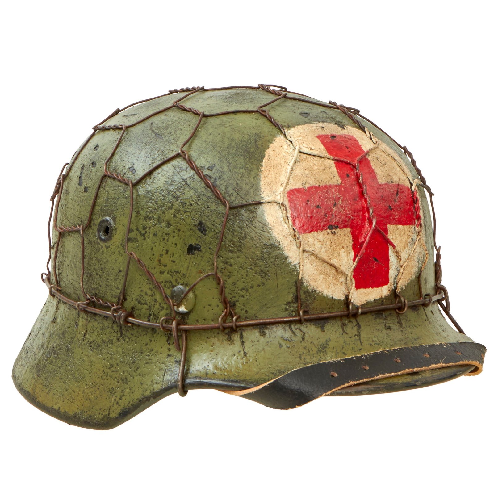 Buy Original German WWII M40 Refurbished SS Normandy Chicken Wire Medic Sanität Helmet - Stamped Q66 | Original Firearms Antique For Sale