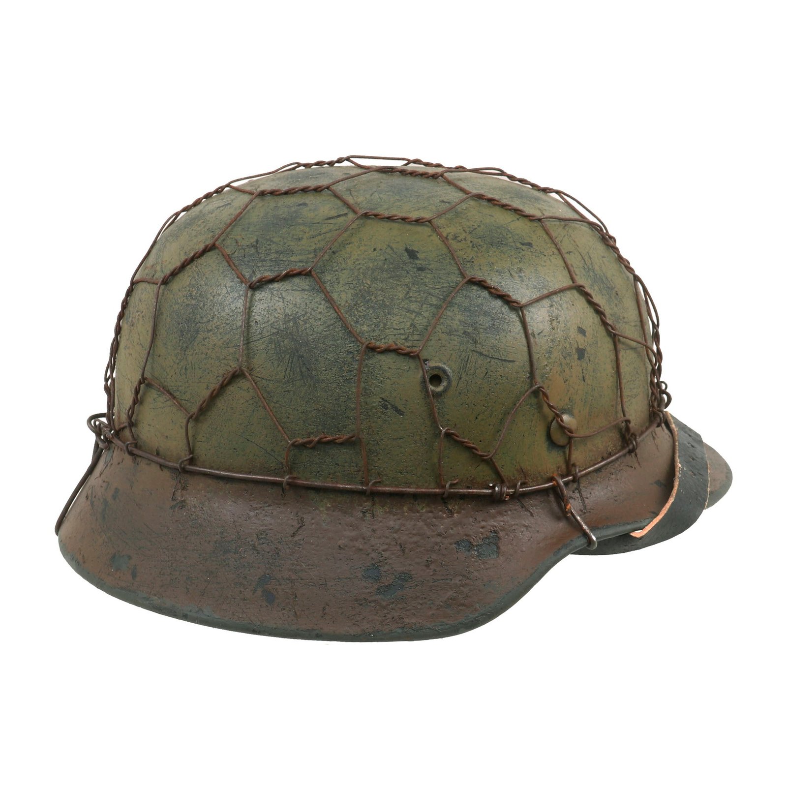 Buy Original German WWII M40 Refurbished 16th SS Division at Anzio Italian Front Camouflage Chicken Wire Helmet - Stamped EF66 | Original Firearms Antique For Sale