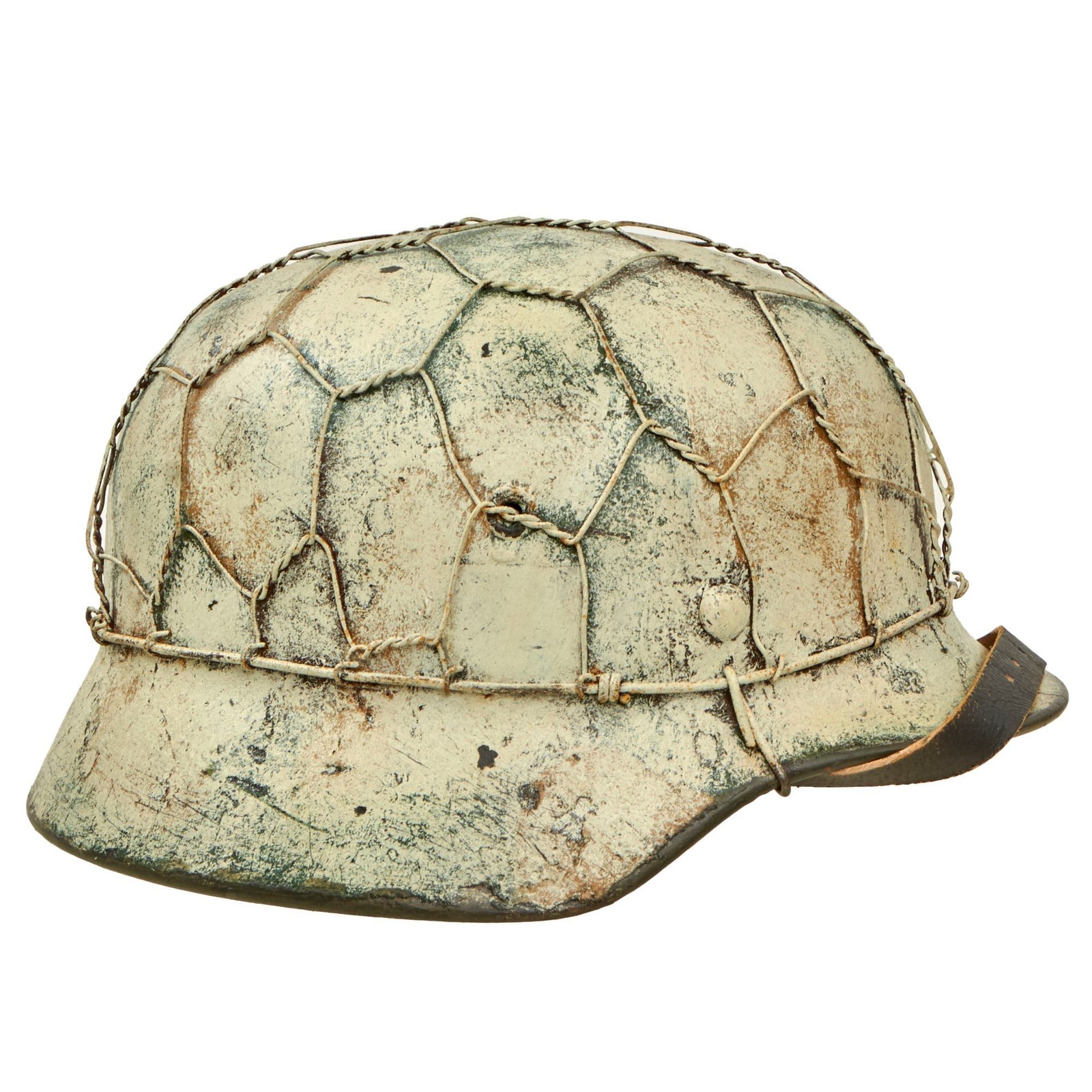 Buy Original German WWII M40 Refurbished Chicken Wire Half Basket Winter Normandy Camouflage SS Helmet - Stamped Q66 | Original Firearms Antique For Sale
