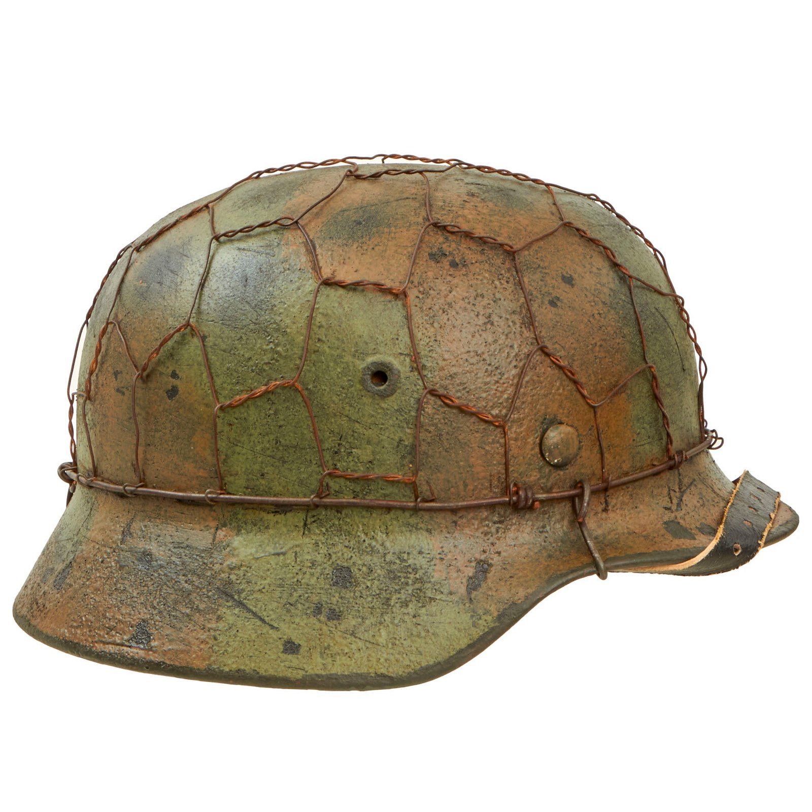 Buy Original German WWII M40 Refurbished SS Battle of Kharkov Chicken Wire Half Basket Camouflage Helmet - Stamped EF64 | Original Firearms Antique For Sale
