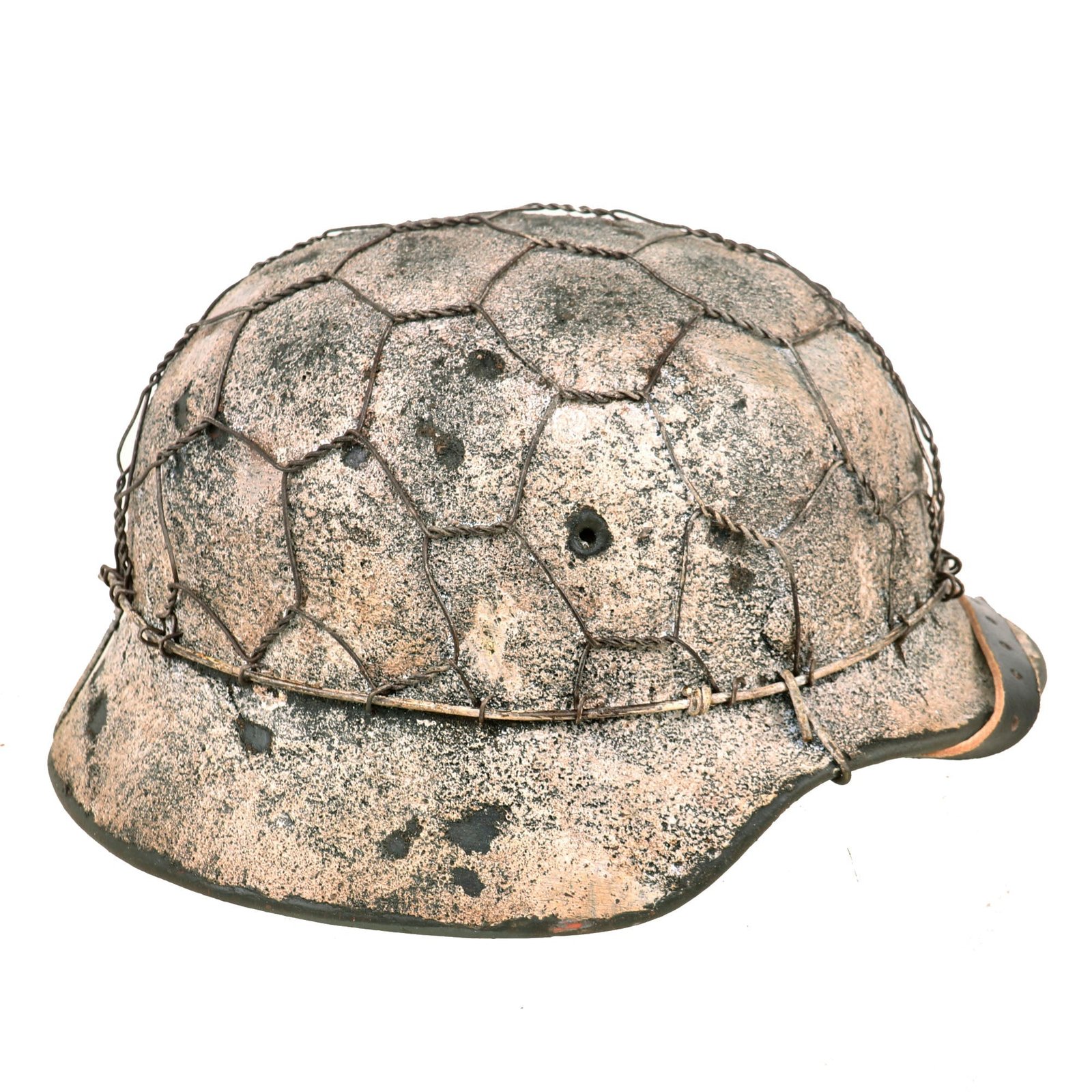 Buy Original German WWII M40 Refurbished Chicken Wire Half Basket Winter Normandy Camouflage SS Helmet - Stamped EF64 | Original Firearms Antique For Sale