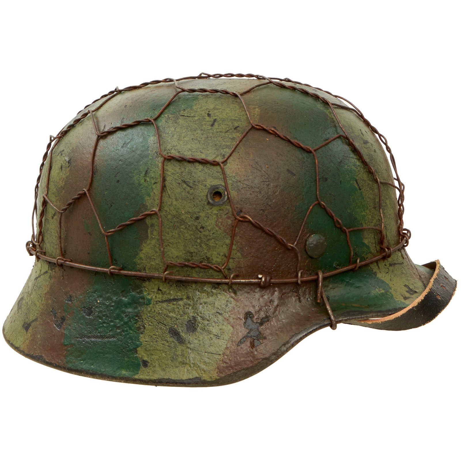 Buy Original German WWII M40 Refurbished SS Battle of Kharkov Chicken Wire Striped Camouflage Helmet - Stamped EF66 | Original Firearms Antique For Sale