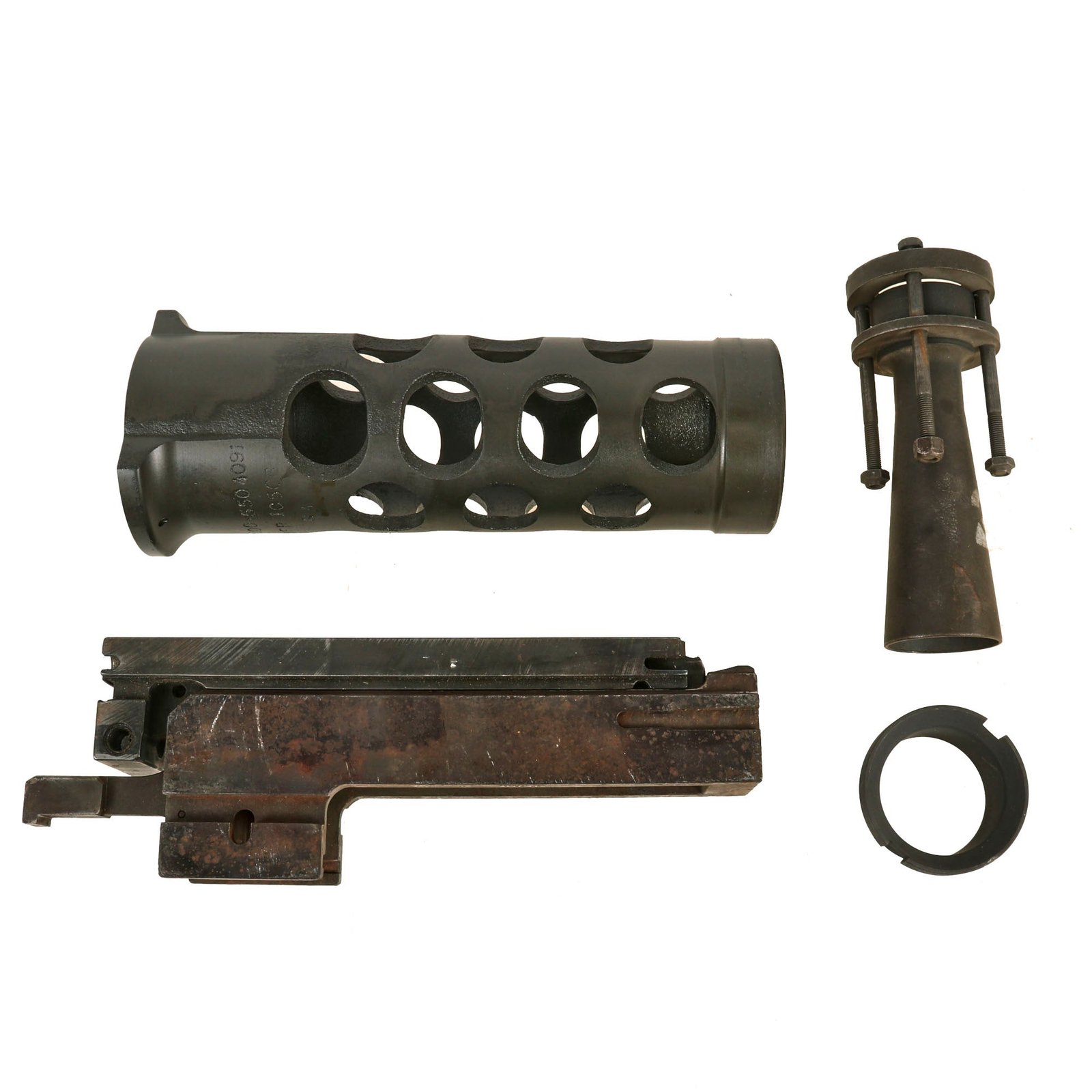 Buy Original U.S. Browning M2HB "Ma Deuce" Parts Lot: Ventilated Barrel Support, Flash Hide, Barrel Extension, and More | Original Firearms Antique For Sale