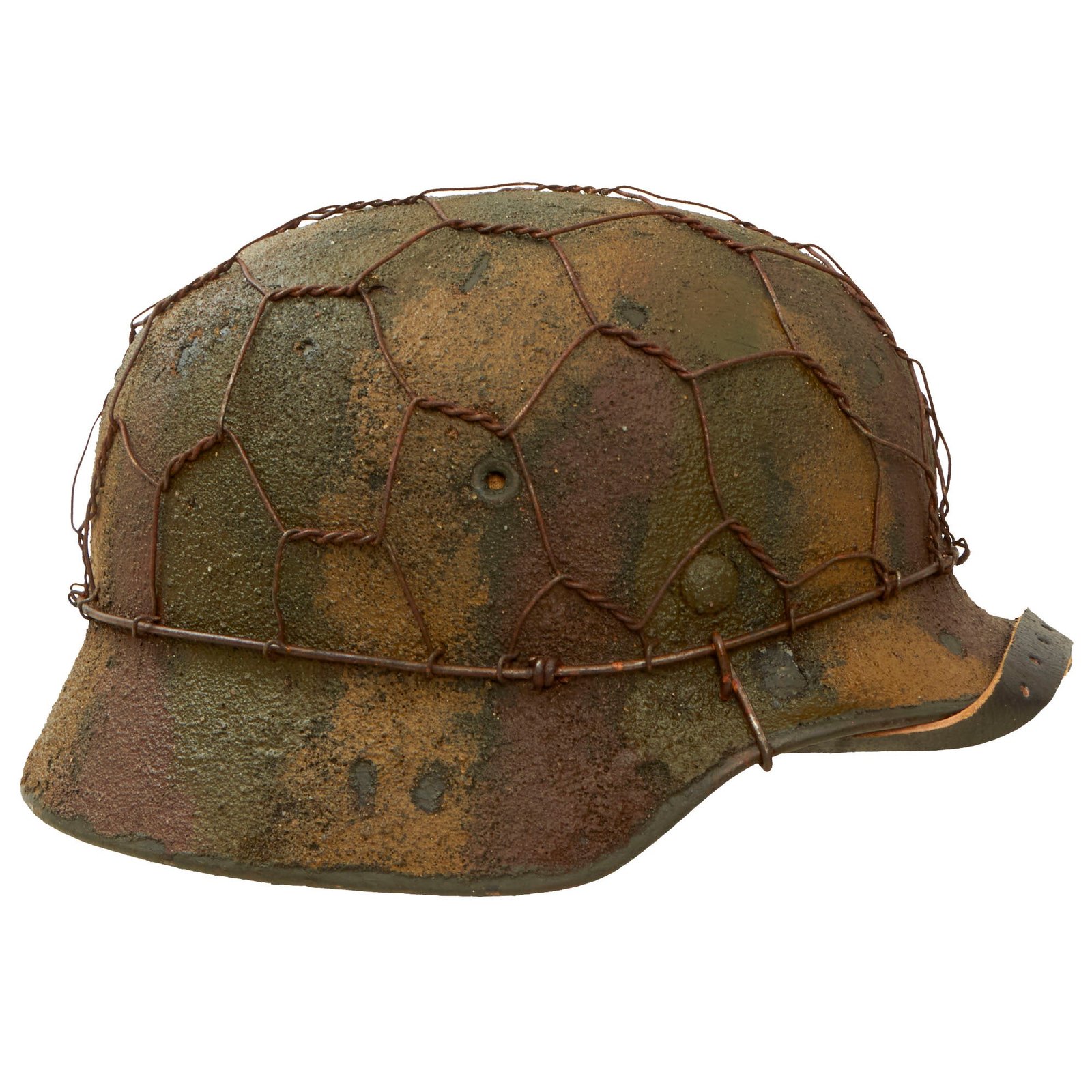 Buy Original German WWII M40 Refurbished 1st SS LAH 1943 Italian Camouflage Chicken Wire Helmet - Stamped Q66 | Original Firearms Antique For Sale