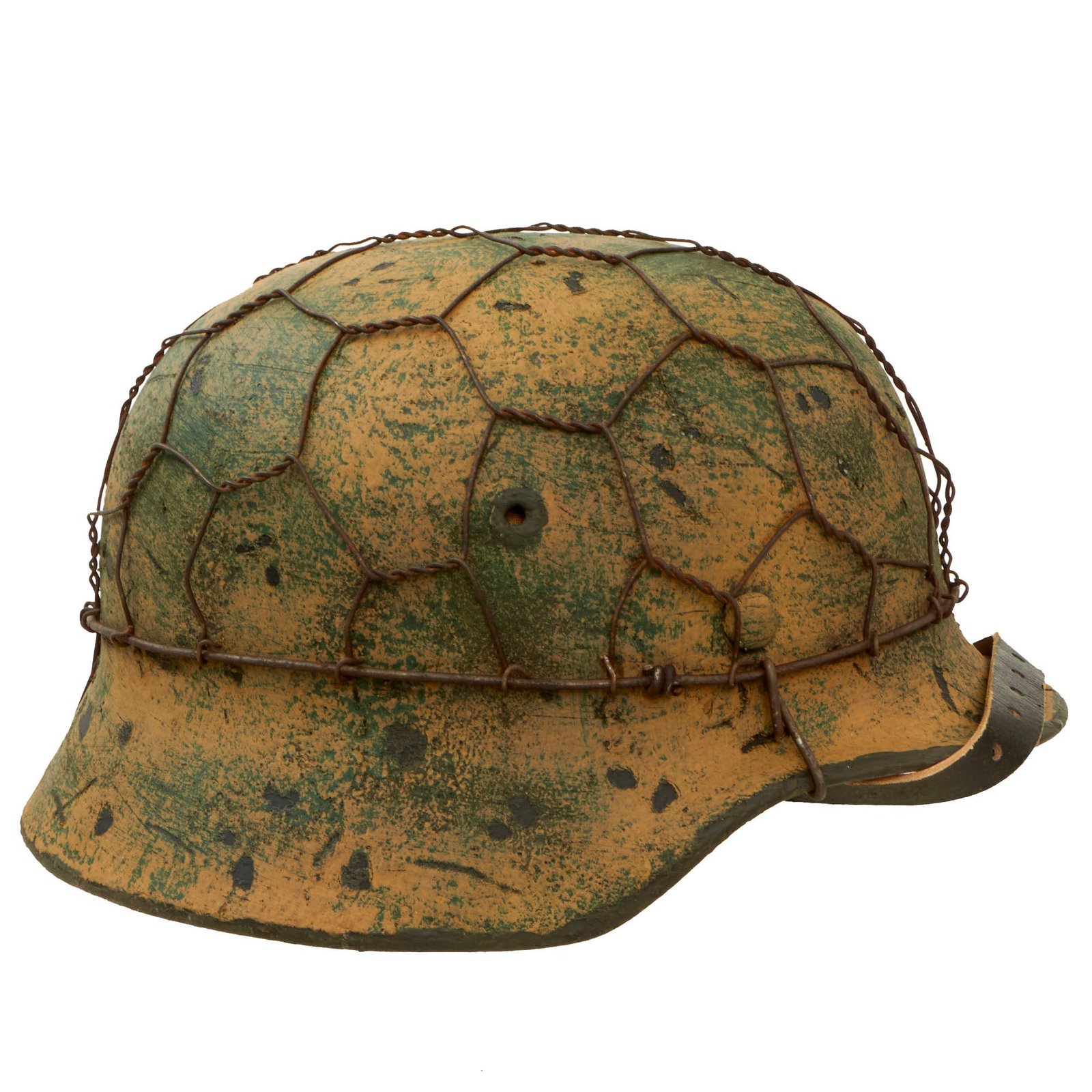 Buy Original German WWII M40 Refurbished SS Southern Russian Front Chicken Wire Half Basket Camouflage Helmet - Stamped EF64 | Original Firearms Antique For Sale