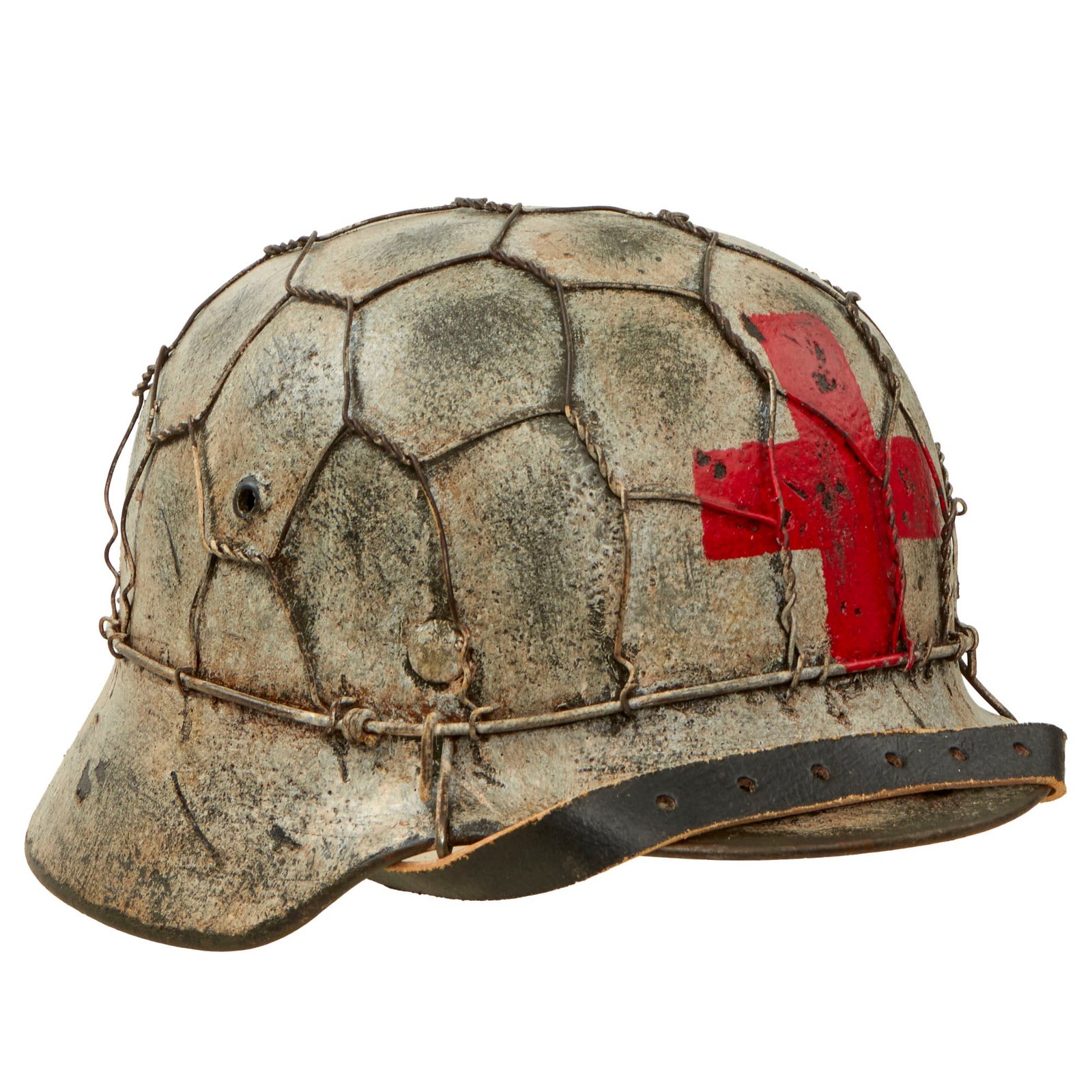 Buy Original German WWII M40 Refurbished SS "Kampfgruppe Peiper" Ardennes Winter Medic Sanität Helmet - Stamped EF64 | Original Firearms Antique For Sale
