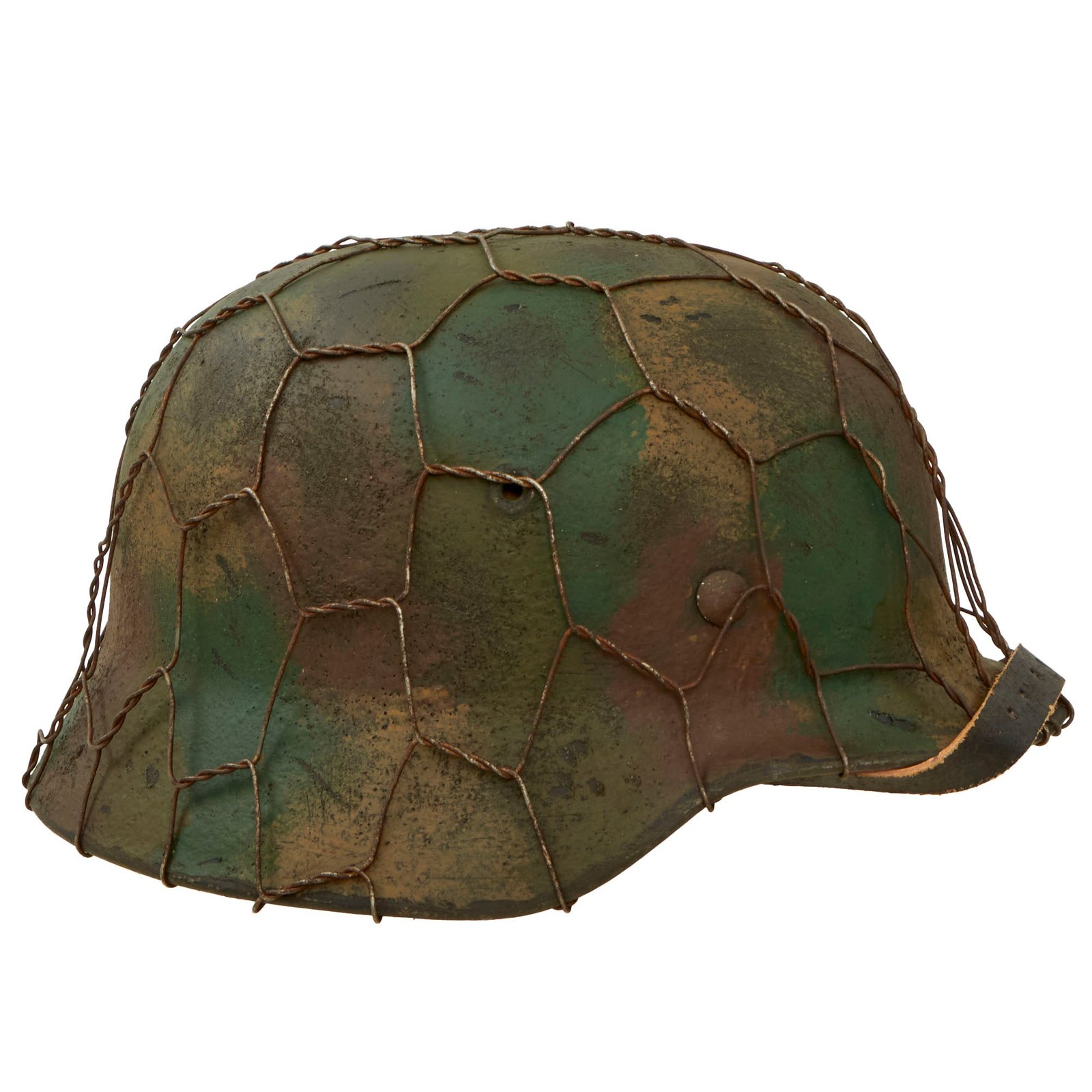 Buy Original German WWII M40 Refurbished Battle of Kursk Camouflage Chicken Wire Helmet - Stamped EF66 | Original Firearms Antique For Sale