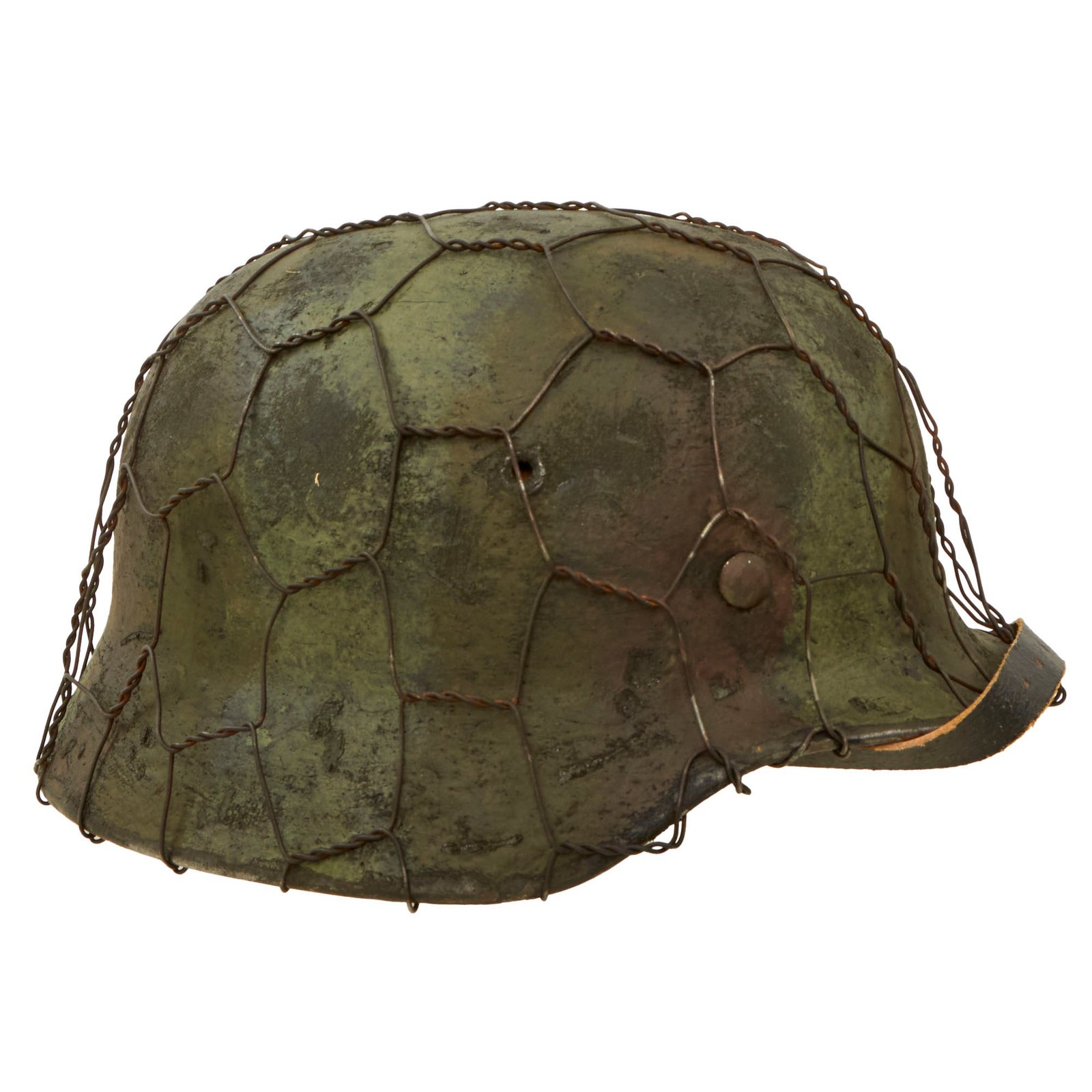 Buy Original German WWII M40 Refurbished Normandy Camouflage Chicken Wire Full Basket SS Helmet - Stamped EF66 | Original Firearms Antique For Sale