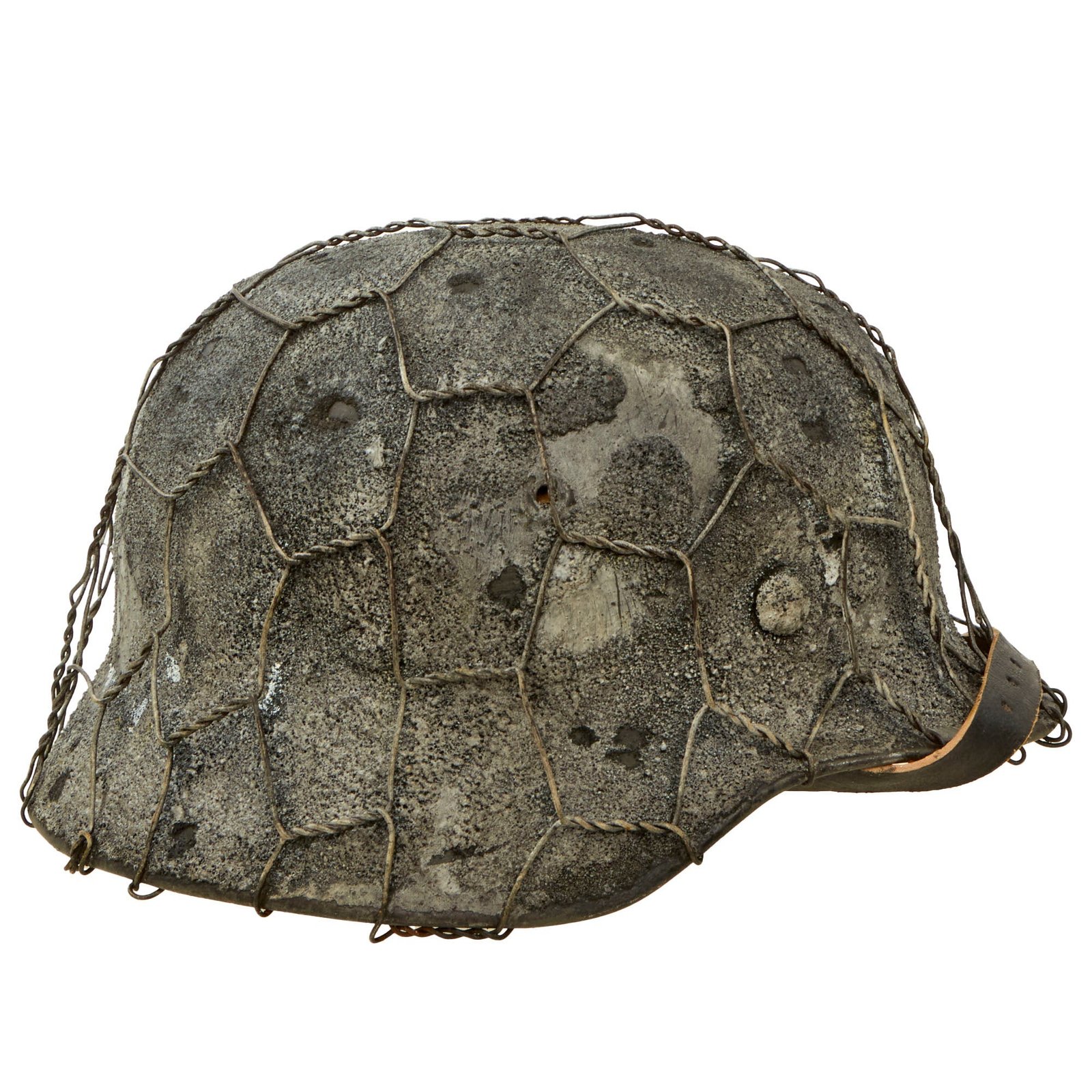 Buy Original German WWII M40 Refurbished SS Late Winter Textured Camouflage Chicken Wire Helmet - Stamped EF64 | Original Firearms Antique For Sale