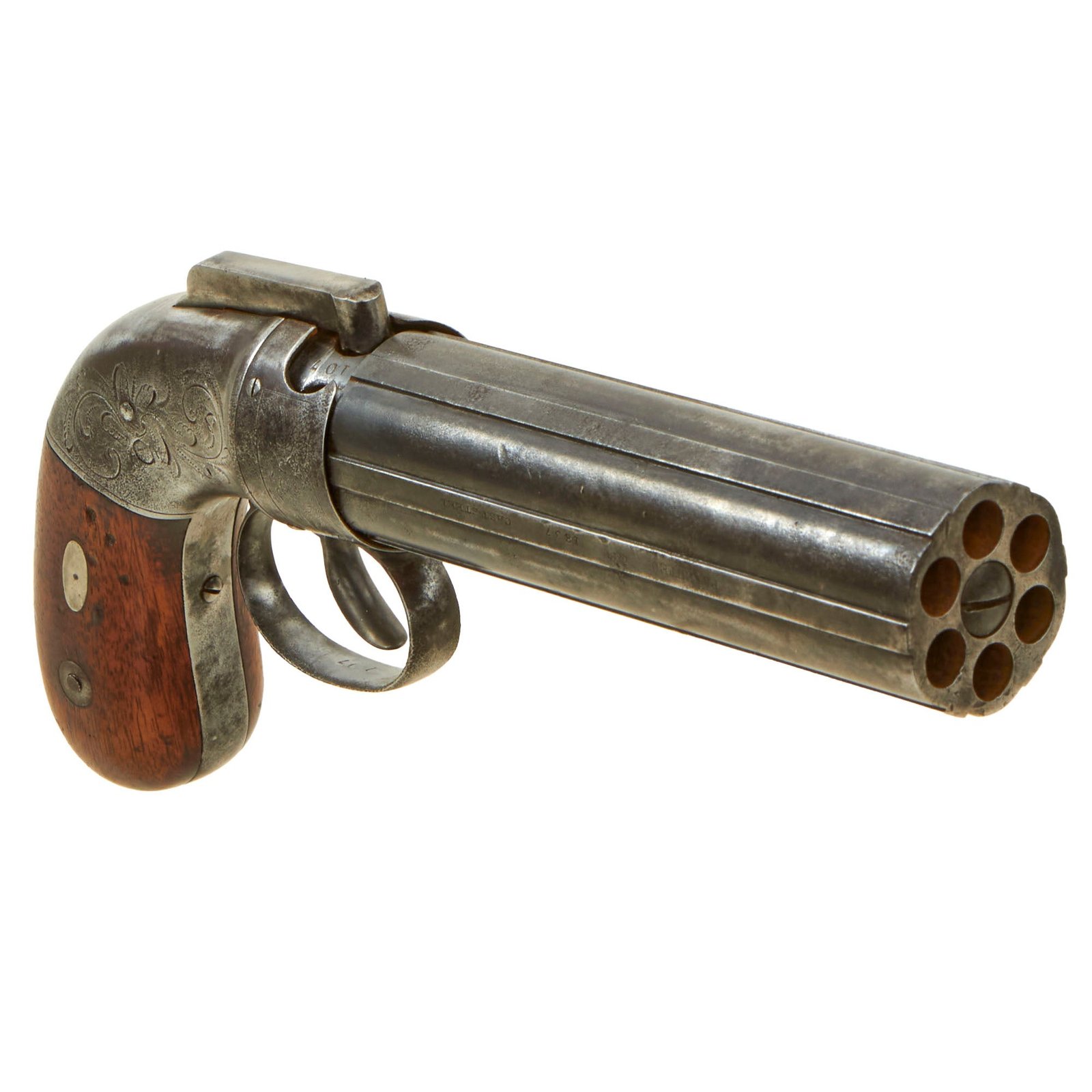 Buy Original U.S. Allen & Thurber of Worcester 1837 Patent Large .36cal Percussion Pepperbox Revolver - Matching Serial 107 | Original Firearms Antique For Sale