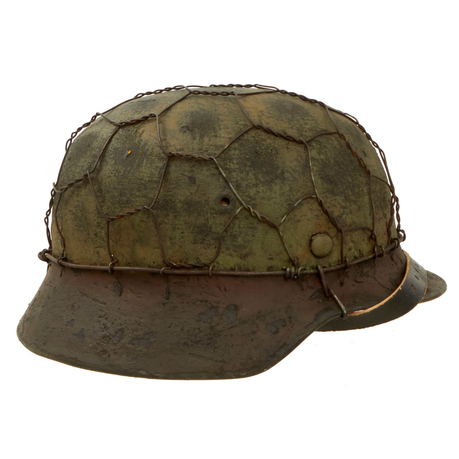 Buy Original German WWII M40 Refurbished 16th SS Division at Anzio Italian Front Camouflage Chicken Wire Helmet - Stamped EF64 | Original Firearms Antique For Sale
