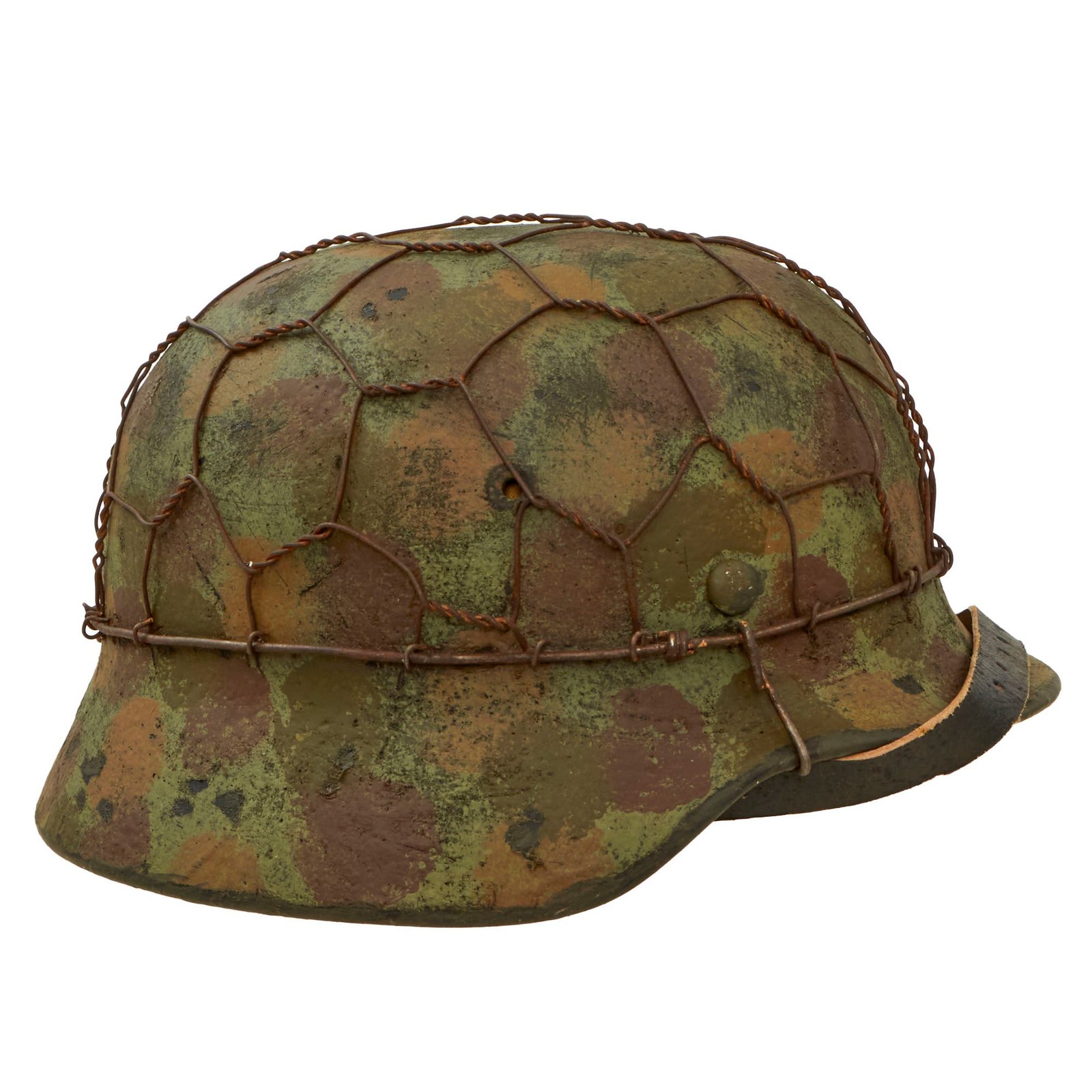 Buy Original German WWII M40 Refurbished Normandy Camouflage Chicken Wire Half Basket SS Helmet - Stamped EF66 | Original Firearms Antique For Sale