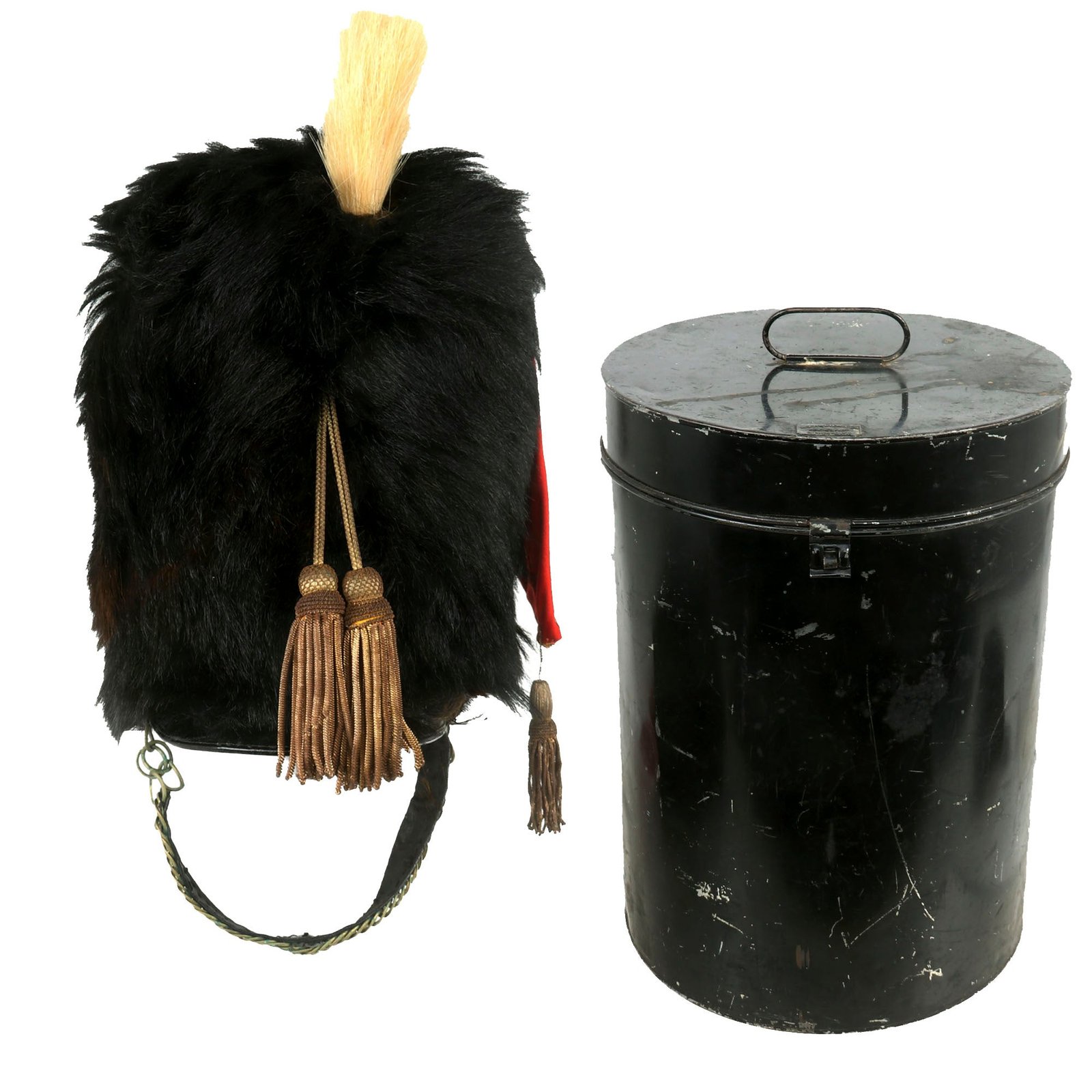 Buy Original U.S. Late 19th Century Old Guard of the City of New York Bearskin Cap with Plume & Knots by H.V. Allien and Co. in Original Tin Case | Original Firearms Antique For Sale