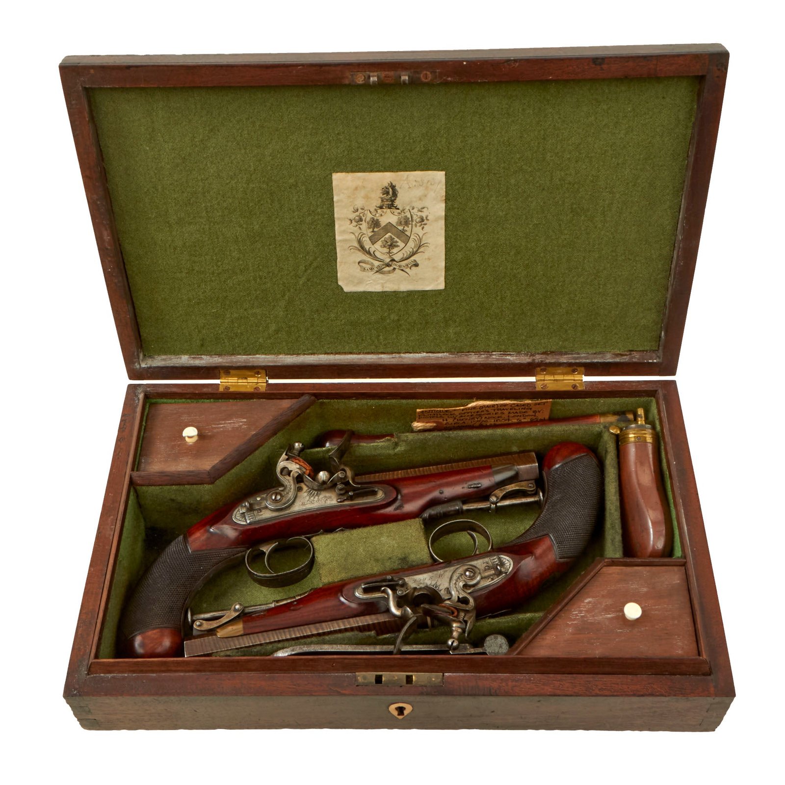 Buy Original British Henry Nock Pair of .65cal Flintlock Officer Traveling Pistols in Custom Wood Case with Accessories - circa 1800 | Original Firearms Antique For Sale